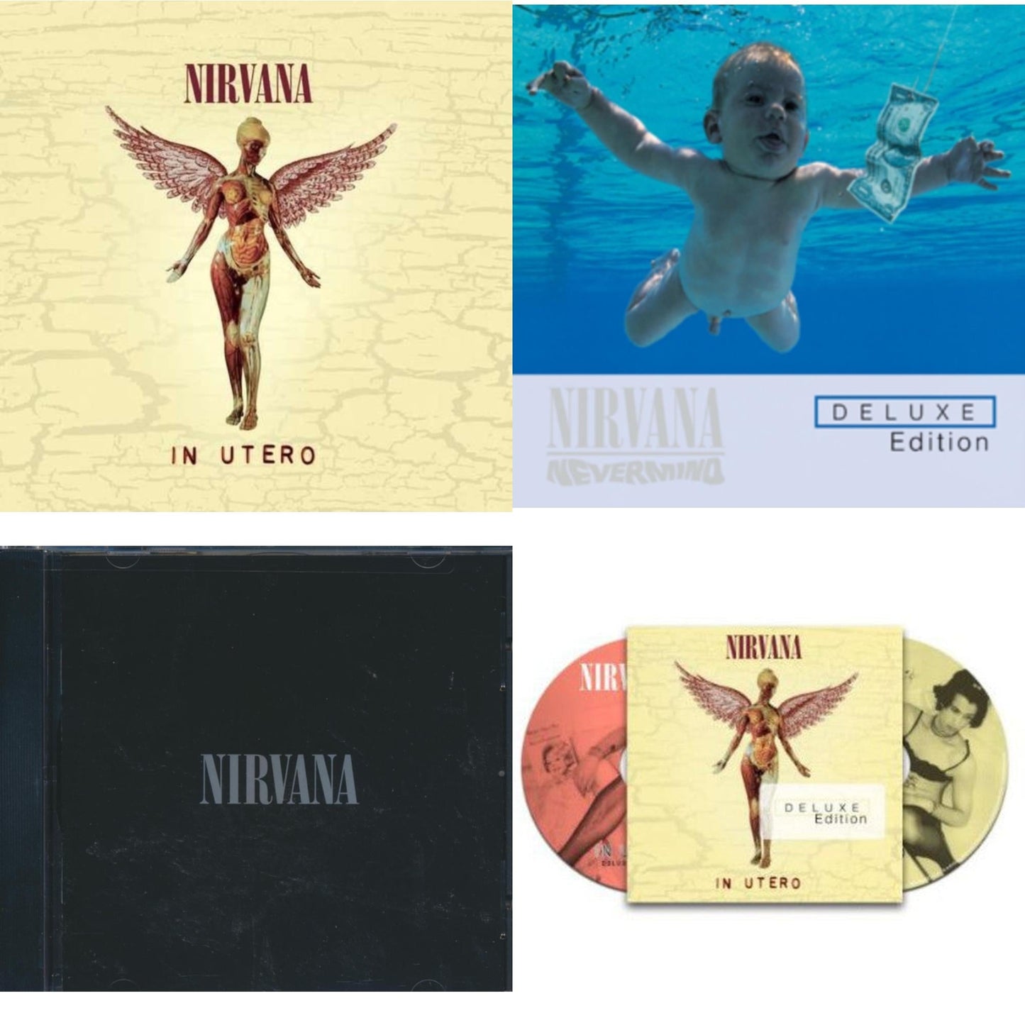 This is a 4 CD SKU bundle.
1.This CD is brand new.Format: CDMusic Style: GrungeThis item's title is: In UteroArtist: NirvanaLabel: GEFFENBarcode: 602537502950Release Date: 9/24/2013
2.This CD is brand new.