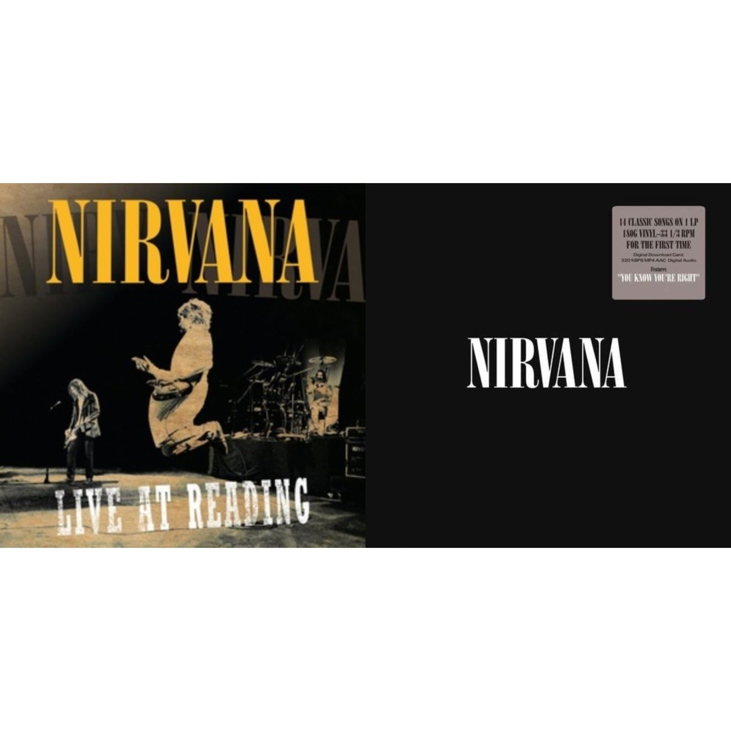 This is a 2 LP Vinyl SKU bundle.
1.This LP Vinyl is brand new.Format: LP VinylMusic Style: EurodanceThis item's title is: Live At ReadingArtist: NirvanaLabel: GEFFENBarcode: 602527212173Release Date: 12/21/2009
2.This LP Vinyl is brand new.