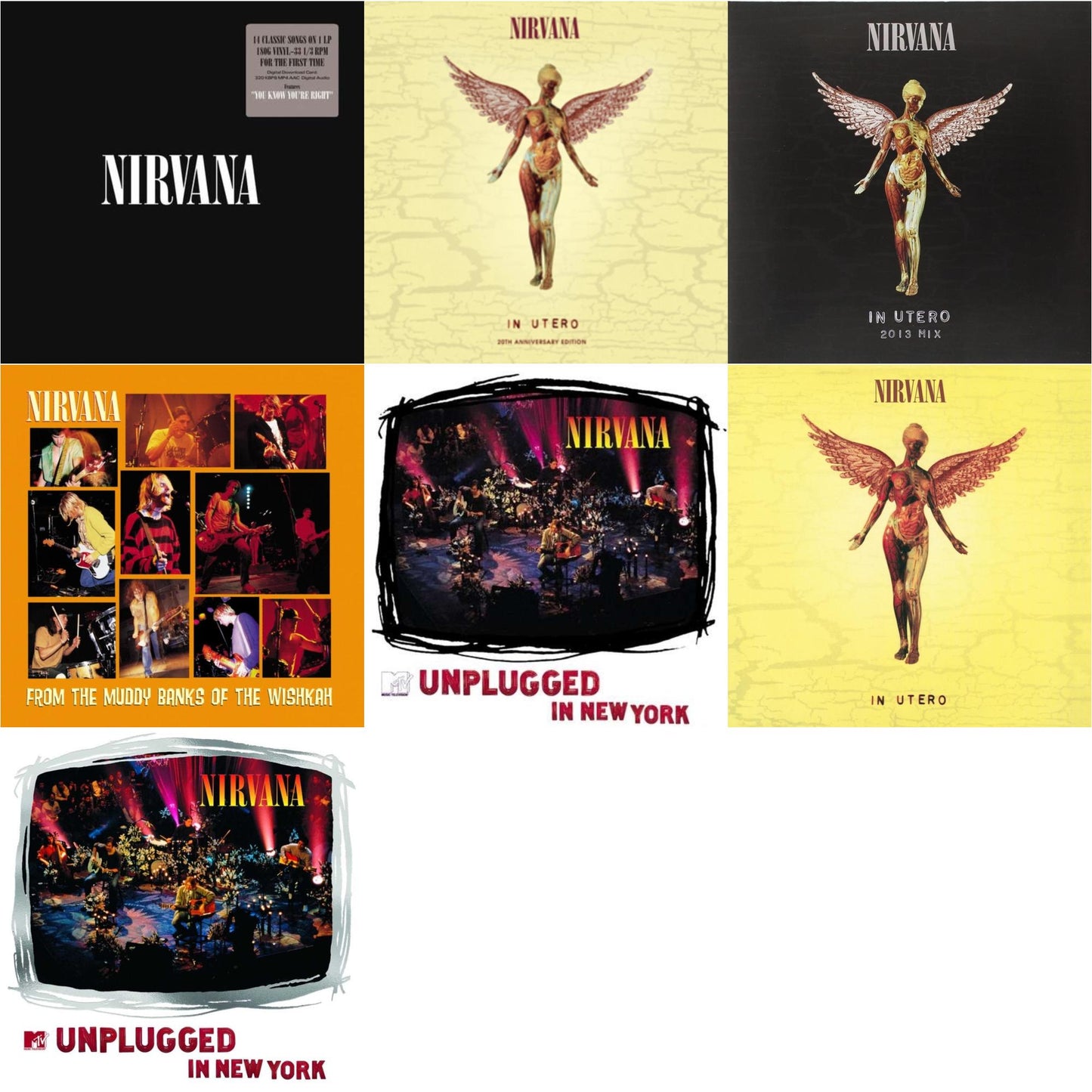This is a 7 LP Vinyl SKU bundle.
1.This LP Vinyl is brand new.Format: LP VinylMusic Style: GrungeThis item's title is: In UteroArtist: NirvanaLabel: Universal Music GroupBarcode: 602537483464Release Date: 9/24/2013
2.This LP Vinyl is brand new.