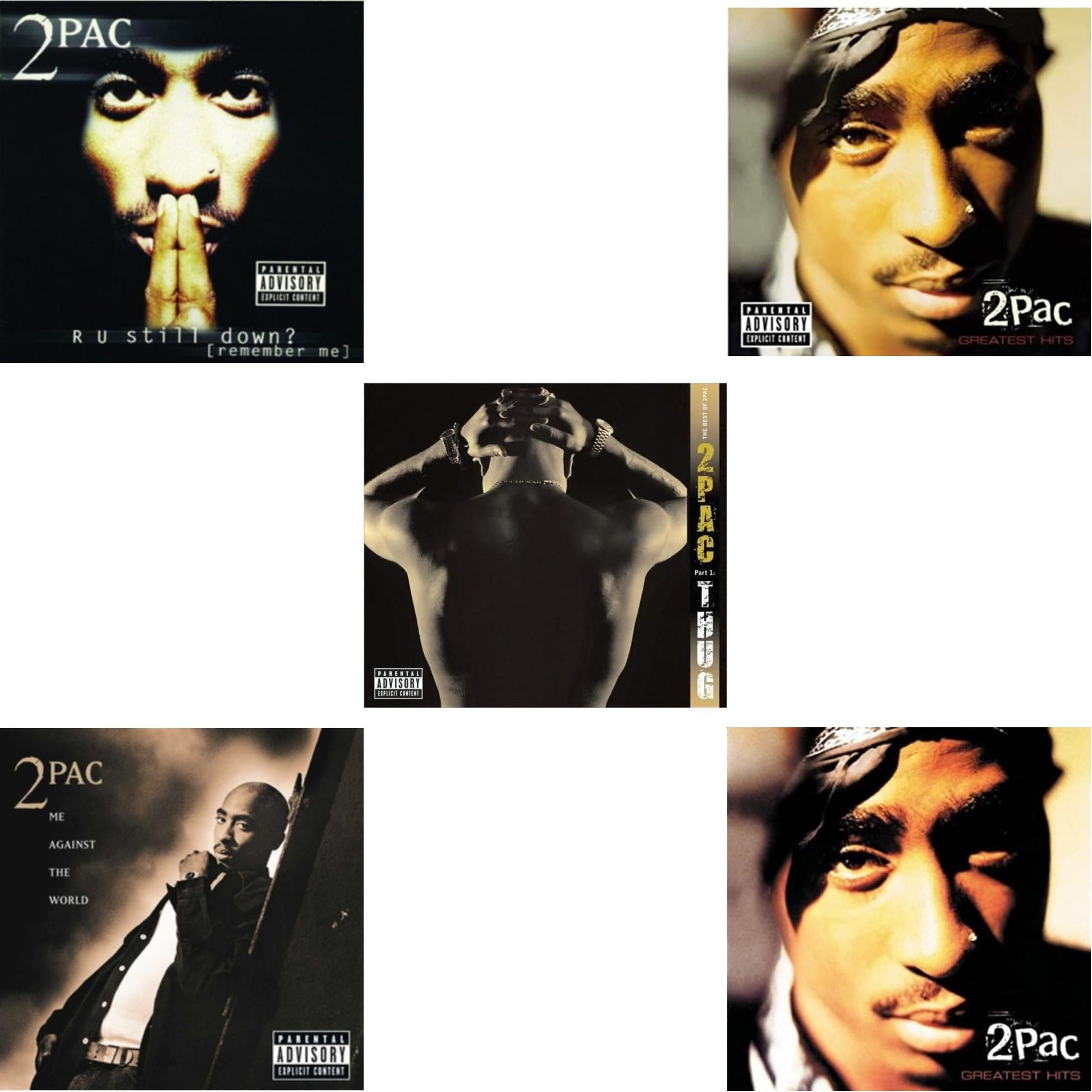 This is a 5 CD SKU bundle.
1.This CD is brand new.Format: CDMusic Style: GangstaThis item's title is: R U Still DownArtist: 2PacLabel: INTERSCOPEBarcode: 012414162823Release Date: 7/18/2011
2.This CD is brand new.