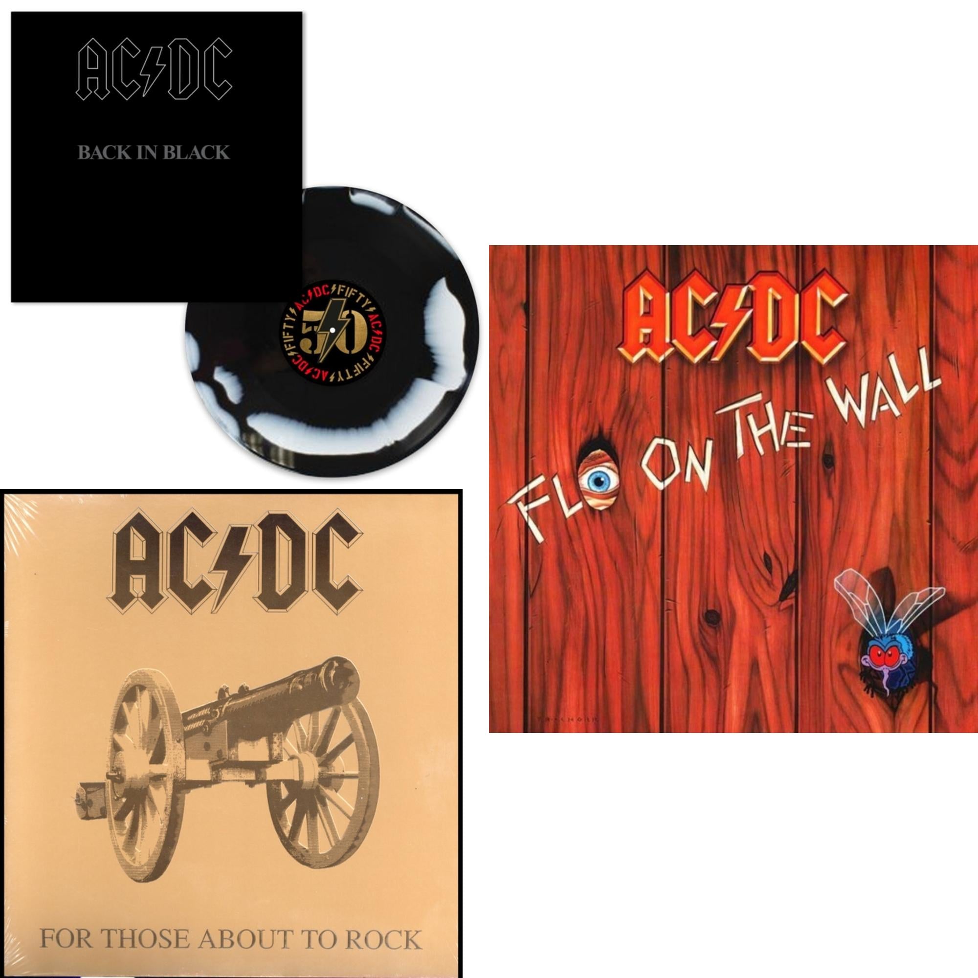 Back In Black (Black/White Blend LP Vinyl) & For Those About To Rock (180G) & Fly On The Wall (180G)