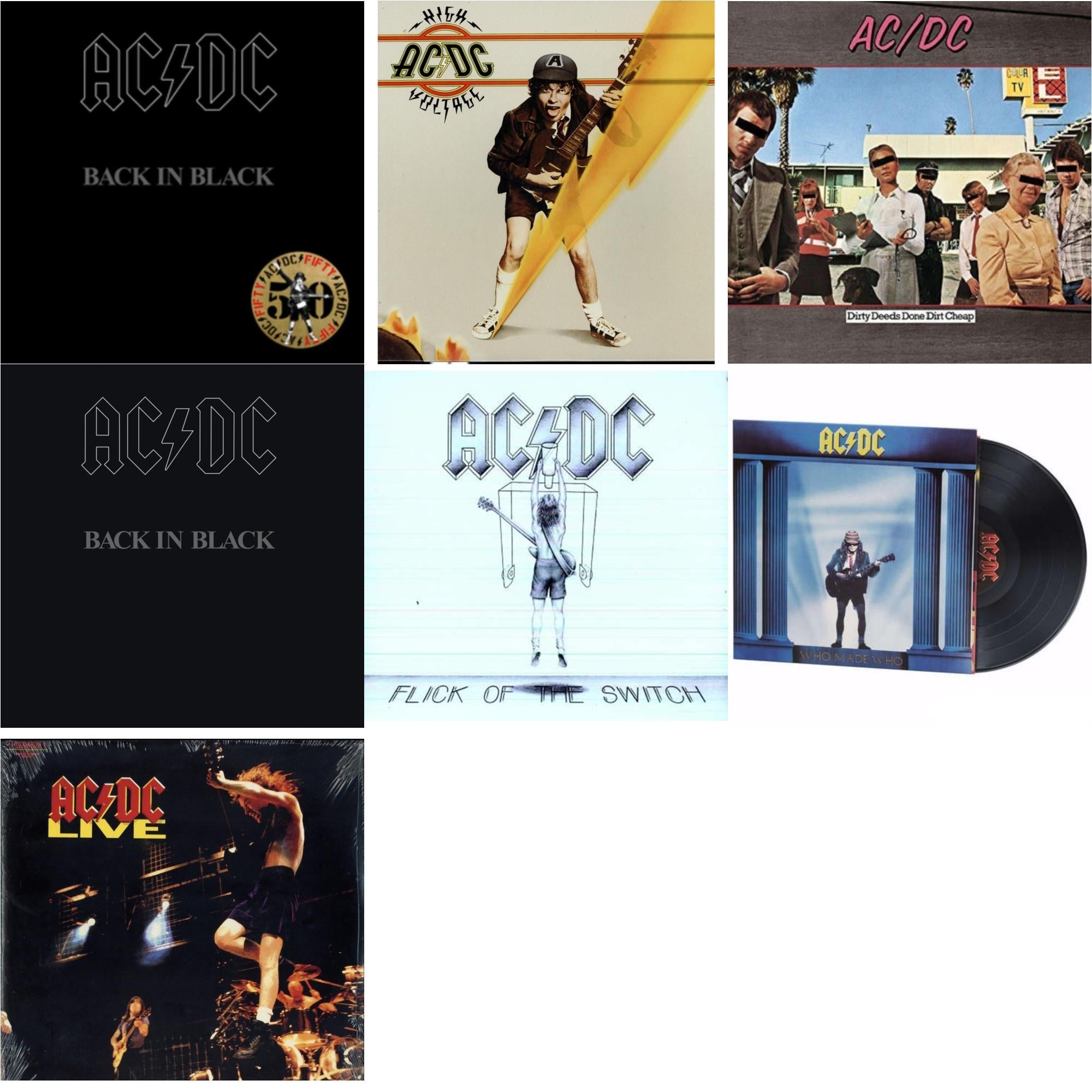 Back In Black (Gold Metallic LP Vinyl) & High Voltage (180G) & Dirty Deeds Done Dirt Cheap (180G) & Back In Black (180G) & Flick Of The Switch (180G) & Who Made Who (180G) & Live (2LP/180G)
