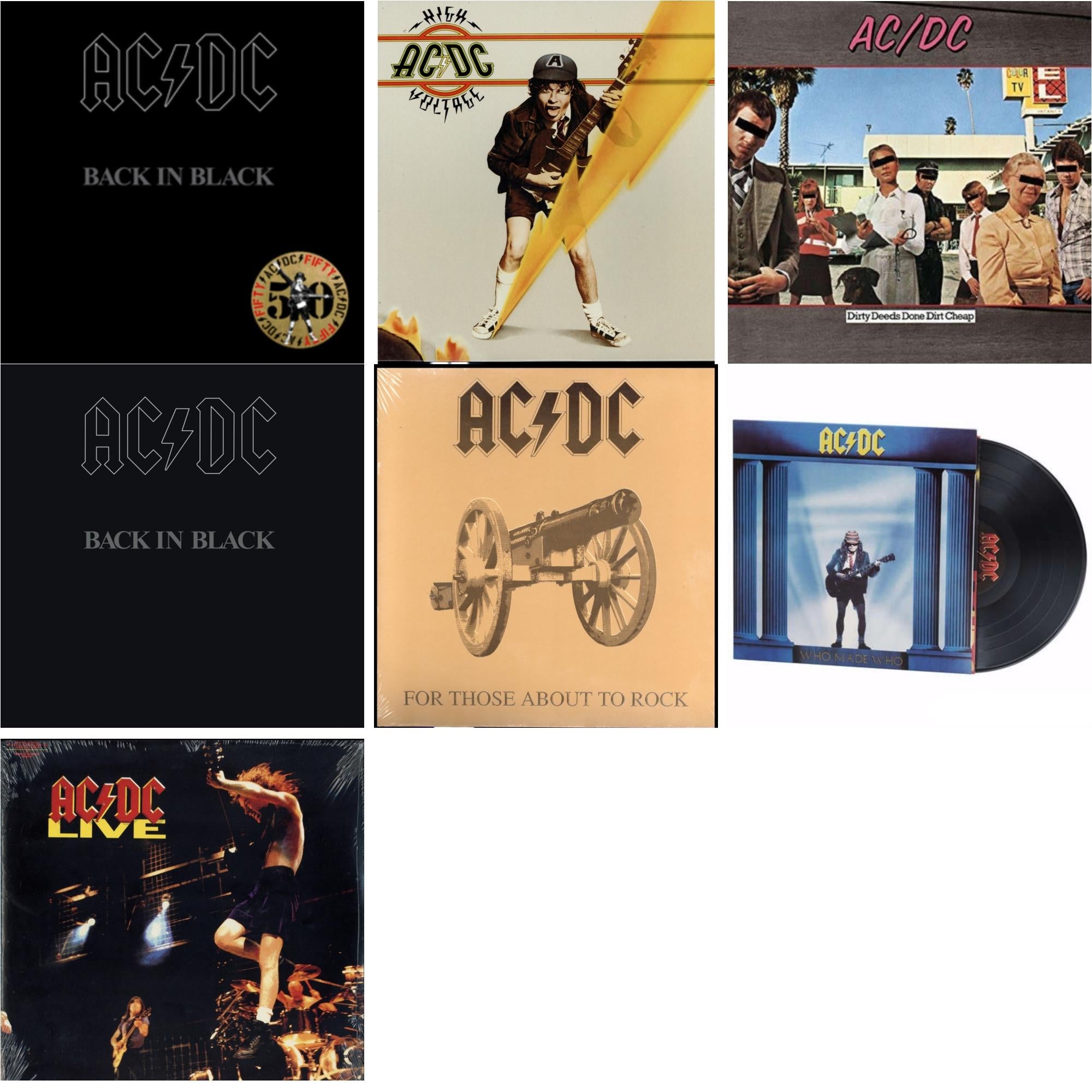 Back In Black (Gold Metallic LP Vinyl) & High Voltage (180G) & Dirty Deeds Done Dirt Cheap (180G) & Back In Black (180G) & For Those About To Rock (180G) & Who Made Who (180G) & Live (2LP/180G)