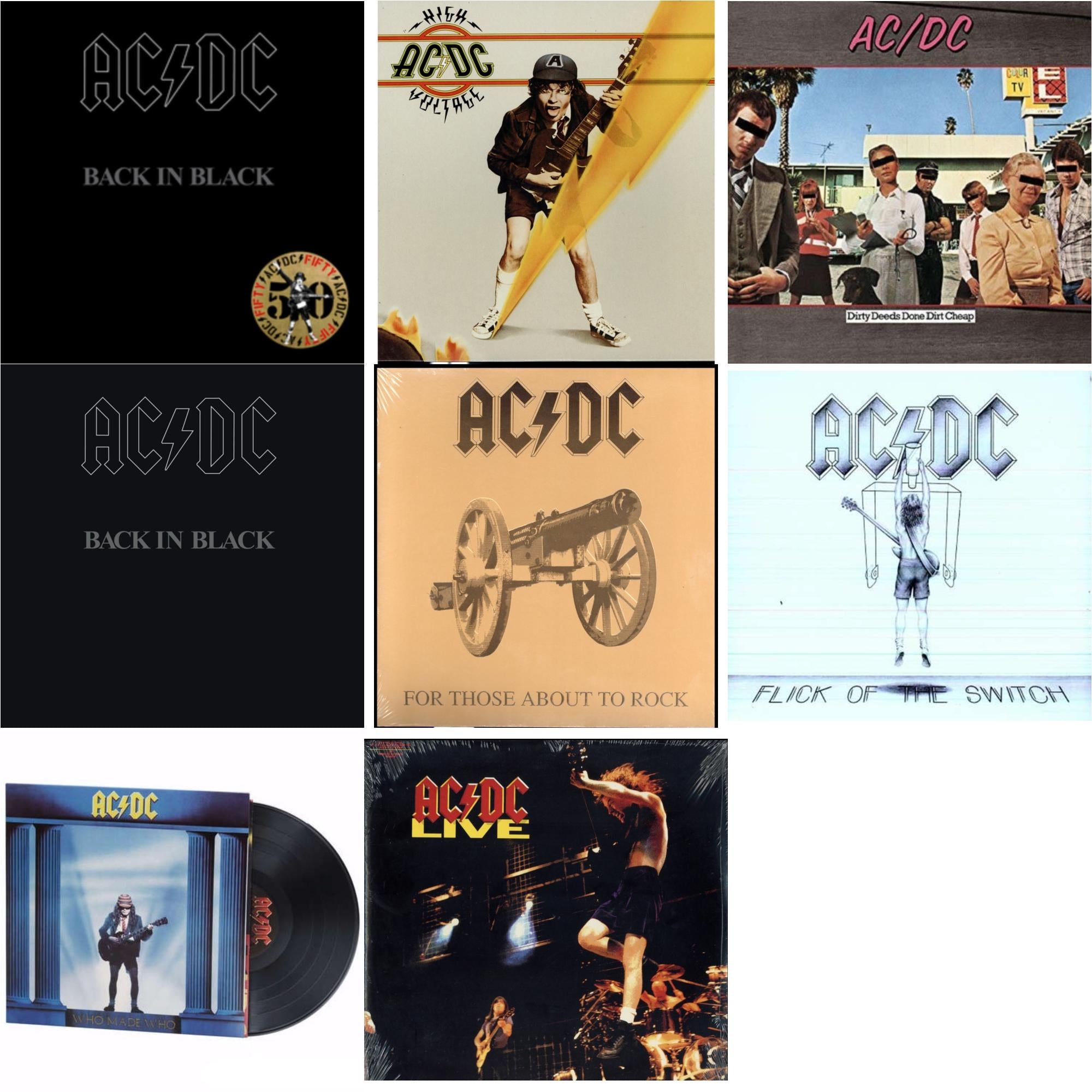 Back In Black (Gold Metallic LP Vinyl) & High Voltage (180G) & Dirty Deeds Done Dirt Cheap (180G) & Back In Black (180G) & For Those About To Rock (180G) & Flick Of The Switch (180G) & Who Made Who (180G) & Live (2LP/180G)