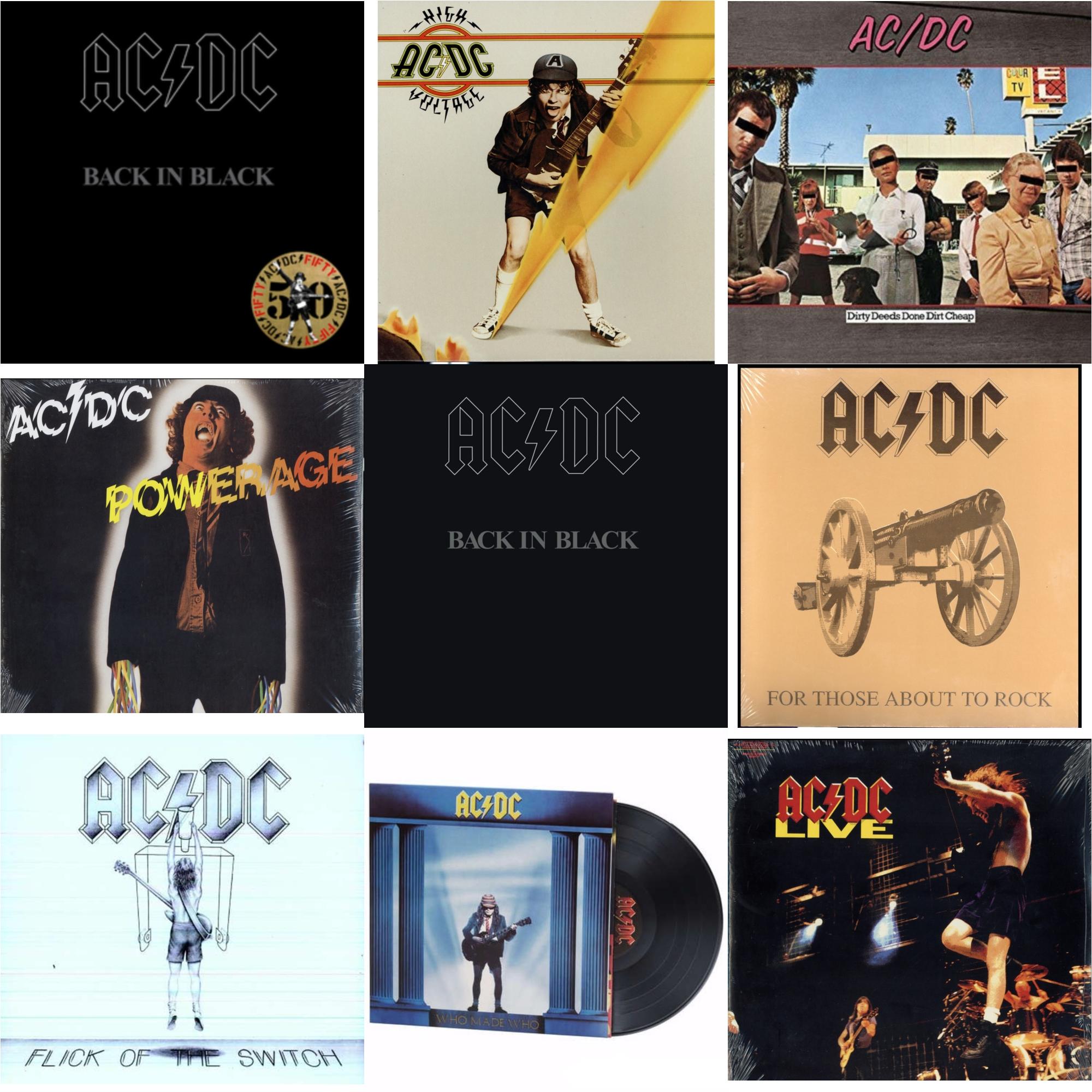 Back In Black (Gold Metallic LP Vinyl) & High Voltage (180G) & Dirty Deeds Done Dirt Cheap (180G) & Powerage (180G) & Back In Black (180G) & For Those About To Rock (180G) & Flick Of The Switch (180G) & Who Made Who (180G) & Live (2LP/180G)