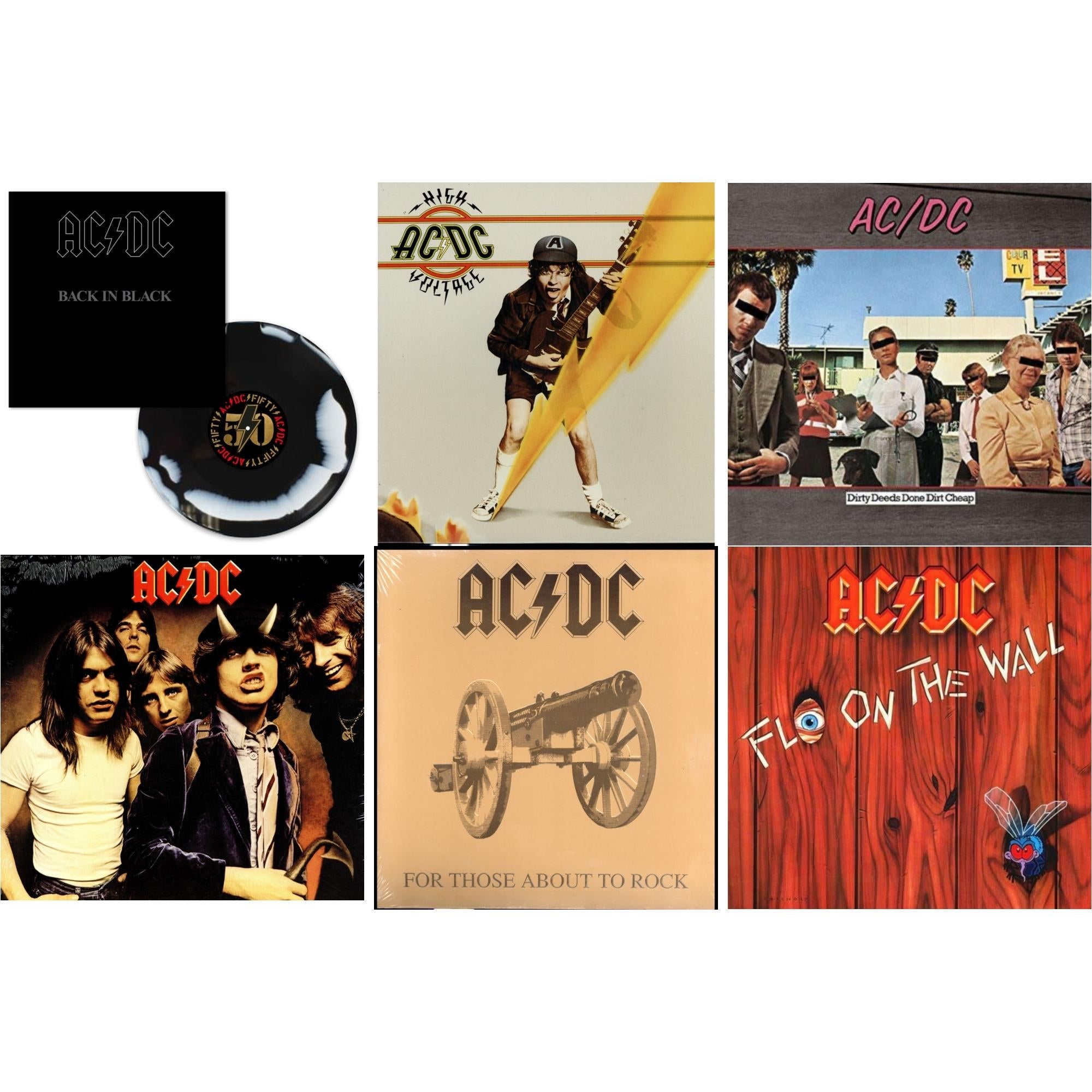 Back In Black (Black/White Blend LP Vinyl) & High Voltage (180G) & Dirty Deeds Done Dirt Cheap (180G) & Highway To Hell (180G) & For Those About To Rock (180G) & Fly On The Wall (180G)