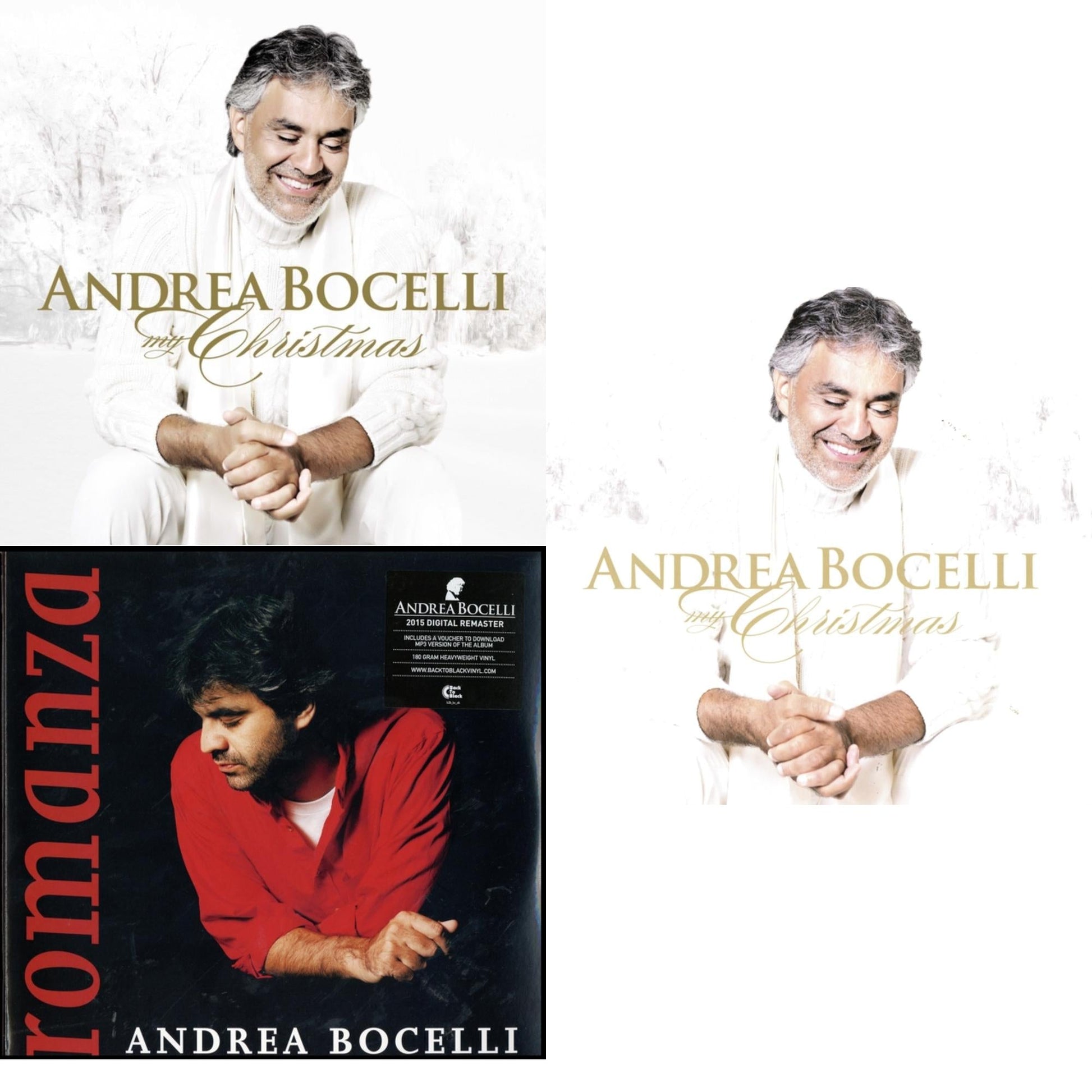 This is a 3 LP Vinyl SKU bundle.
1.This LP Vinyl is brand new.Format: LP VinylMusic Style: ReligiousThis item's title is: My Christmas (White & Gold Vinyl/2LP)Artist: Andrea BocelliLabel: DECCABarcode: 602445609628Release Date: 11/4/2022
2.This LP Vinyl is brand new.