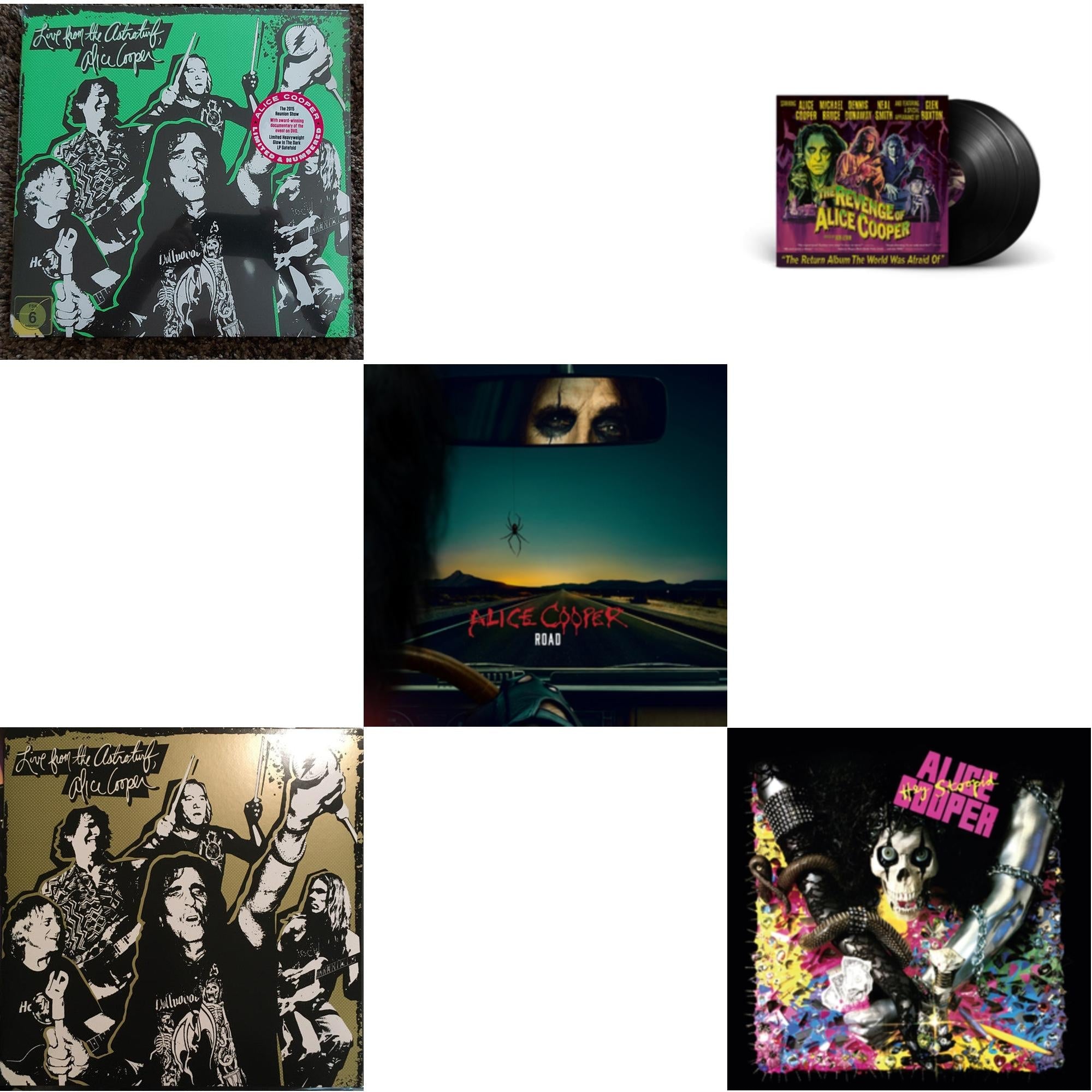 Live From The Astroturf (Glow-In-The-Dark LP Vinyl/DVD) & Live From The Astroturf (Gold LP Vinyl/DVD) & Road (Orange Marbled Vinyl/2LP/DVD) & Revenge Of Alice Cooper (2LP) & Hey Stoopid (Magenta LP Vinyl/180G)