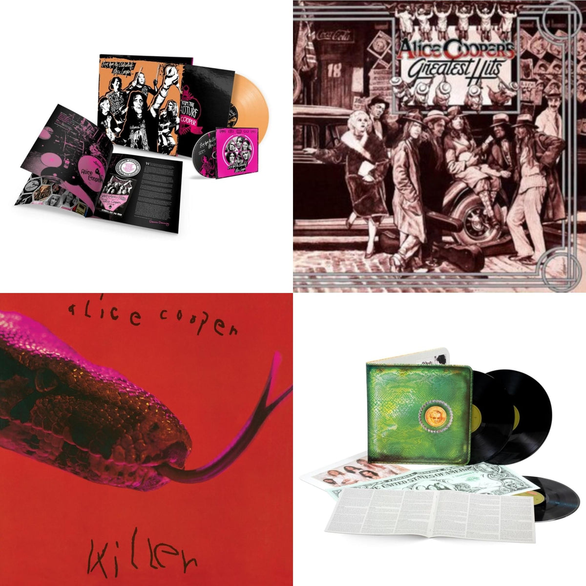 Live From The Astroturf (Apricoot LP Vinyl/DVD) & Billion Dollar Babies (50Th Anniversary/Deluxe/3LP) & Killer (Expanded & Remastered/3LP) & Alice Cooper's Greatest Hits (180G/Limited Anniversary Edition)