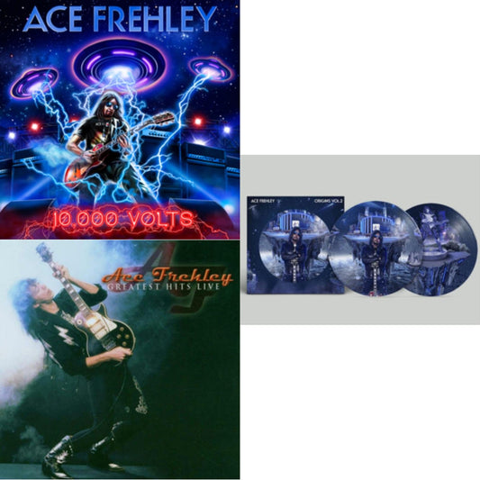 This is a 3 LP Vinyl SKU bundle.
1.This LP Vinyl is brand new.Format: LP VinylMusic Style: Classic RockThis item's title is: 10,000 Volts (Orange Tabby LP Vinyl)Artist: Ace FrehleyLabel: MNRK HeavyBarcode: 634164402990Release Date: 2/23/2024
2.This LP Vinyl is brand new.