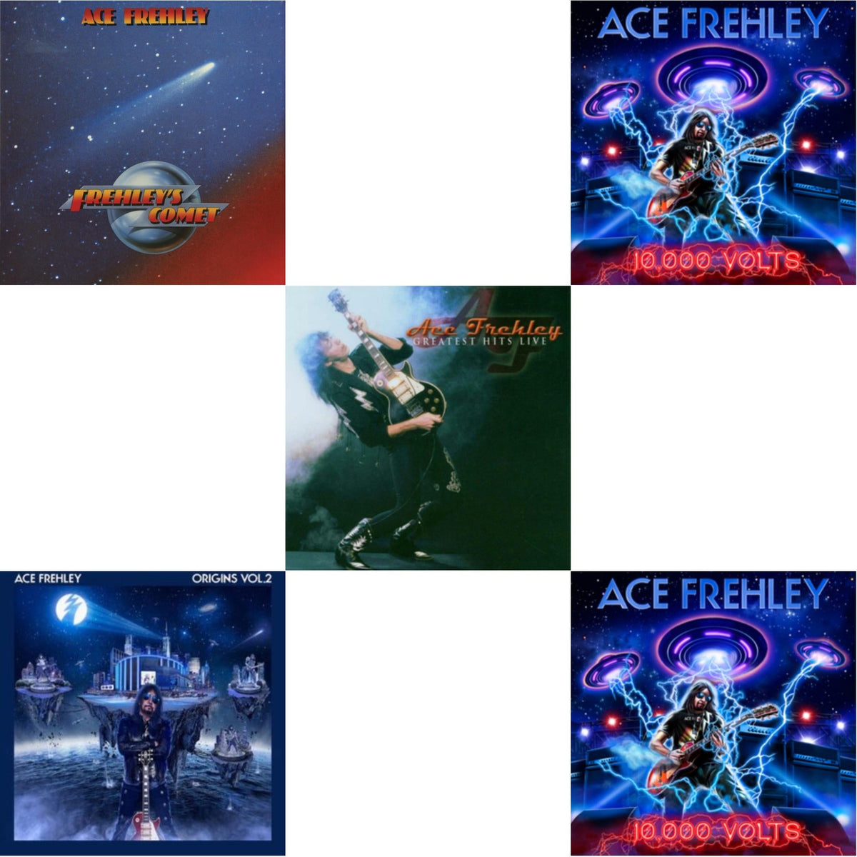 Greatest Hits Live & 10,000 Volts (Edge Only Splatter/Metal Gym Locker/Red Splatter LP Vinyl) & 10,000 Volts (Orange Tabby LP Vinyl) & Origins Vol.2 (Blue & White LP Vinyl) & Frehley's Comet (Red & Blue Hand Poured Effect LP Vinyl)