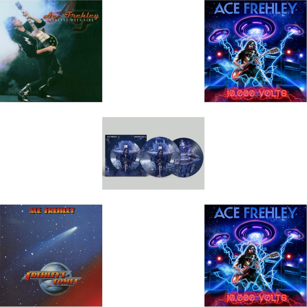 Ace Frehley - Greatest Hits Live & 10,000 Volts (Edge Only Splatter/Metal Gym Locker/Red Splatter LP Vinyl) & 10,000 Volts (Orange Tabby LP Vinyl) & Origins: Vol. 2 (Picture Disc) & Frehley's Comet (Red & Blue Hand Poured Effect LP Vinyl)