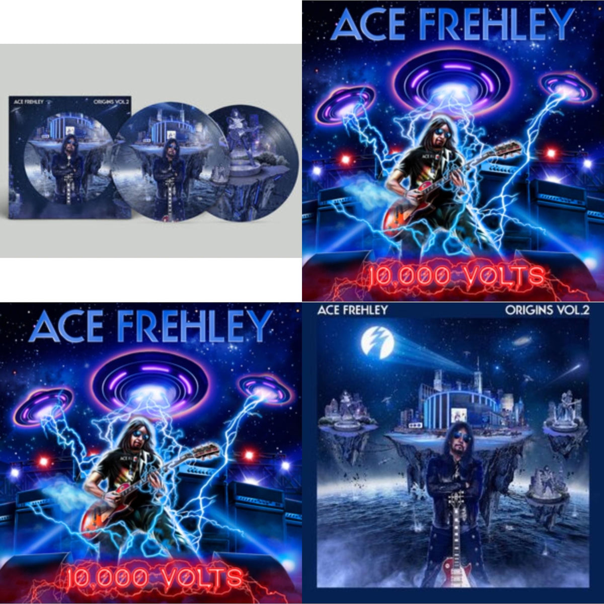 Ace Frehley - 10,000 Volts (Edge Only Splatter/Metal Gym Locker/Red Splatter LP Vinyl) & 10,000 Volts (Orange Tabby LP Vinyl) & Origins Vol.2 (Blue & White LP Vinyl) & Origins: Vol. 2 (Picture Disc)