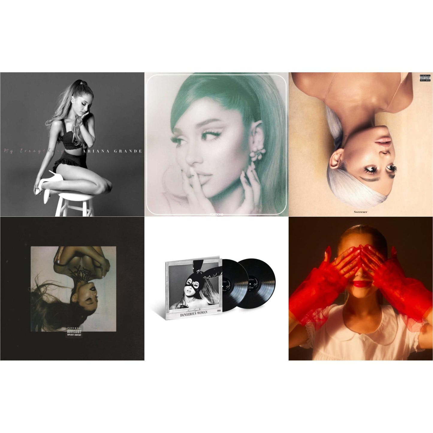 This is a 6 LP Vinyl SKU bundle.
1.This LP Vinyl is brand new.Format: LP VinylMusic Style: VocalThis item's title is: My EverythingArtist: Ariana GrandeLabel: REPUBLICBarcode: 602577974441Release Date: 12/6/2019
2.This LP Vinyl is brand new.