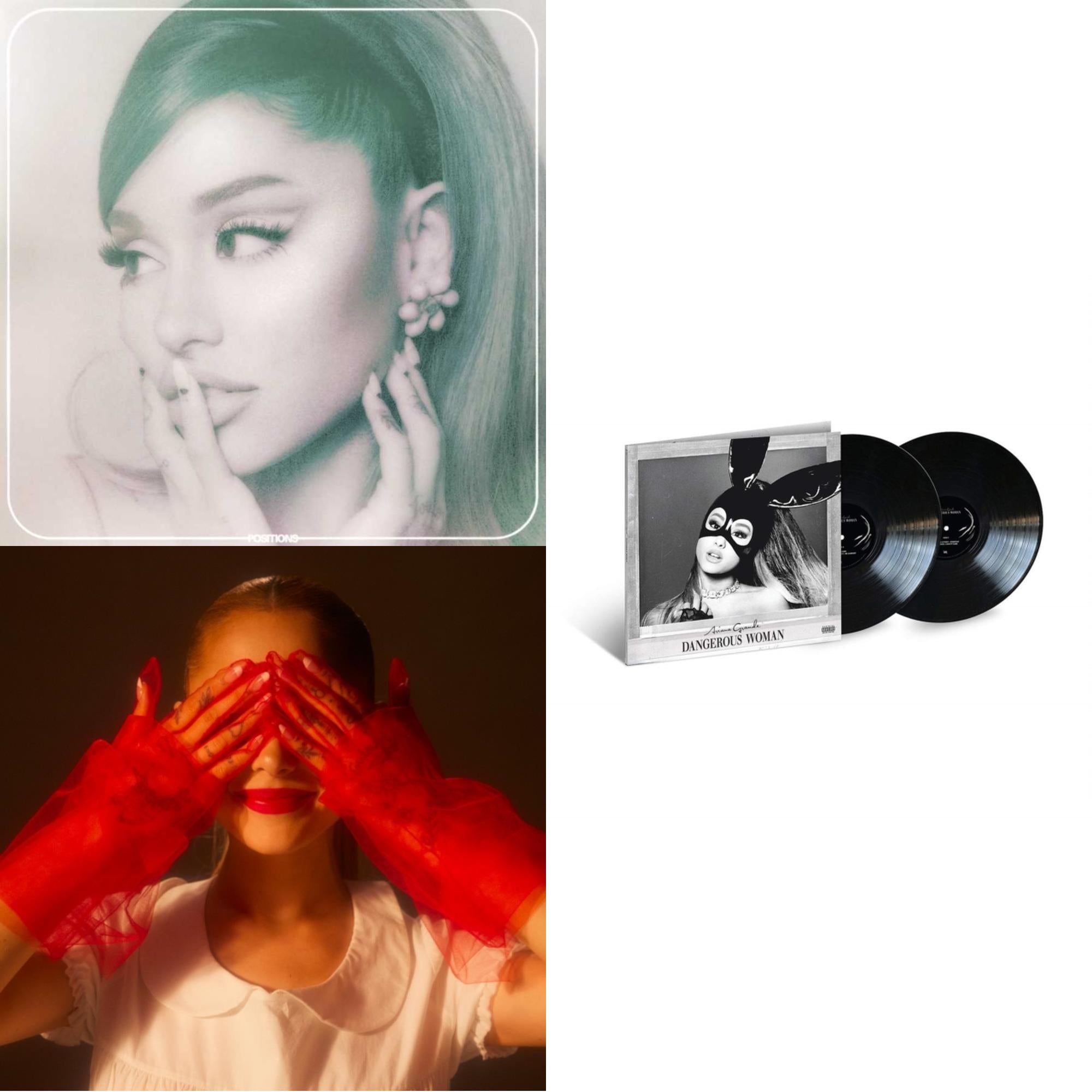 This is a 3 LP Vinyl SKU bundle.
1.This LP Vinyl is brand new.Format: LP VinylMusic Style: TrapThis item's title is: Positions (Coke Bottle Clear LP Vinyl)Artist: Ariana GrandeLabel: Republic RecordsBarcode: 602435450902Release Date: 4/9/2021
2.This LP Vinyl is brand new.