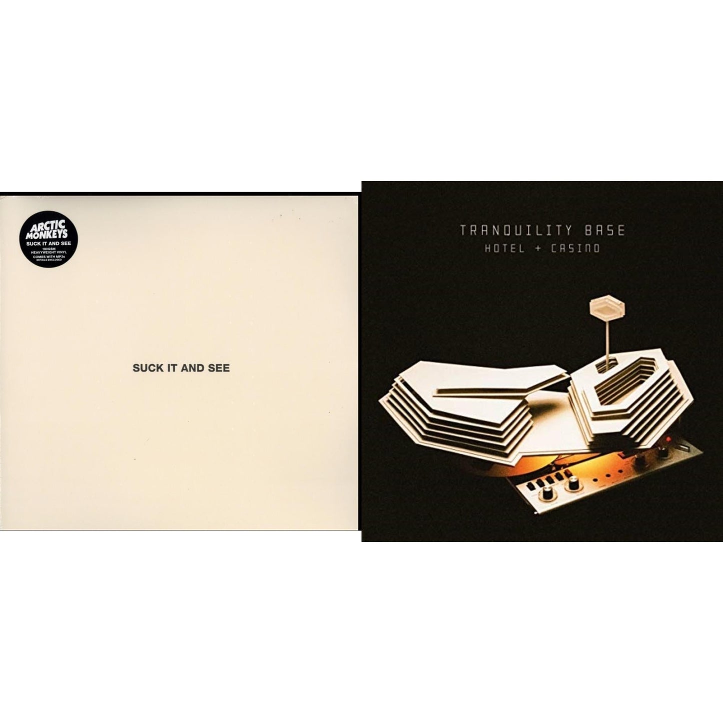 This is a 2 LP Vinyl SKU bundle.
1.This LP Vinyl is brand new.Format: LP VinylMusic Style: Alternative RockThis item's title is: Suck It & See (Dl Card)Artist: Arctic MonkeysLabel: DOMINO RECORD CO.Barcode: 801390030017Release Date: 6/7/2011
2.This LP Vinyl is brand new.