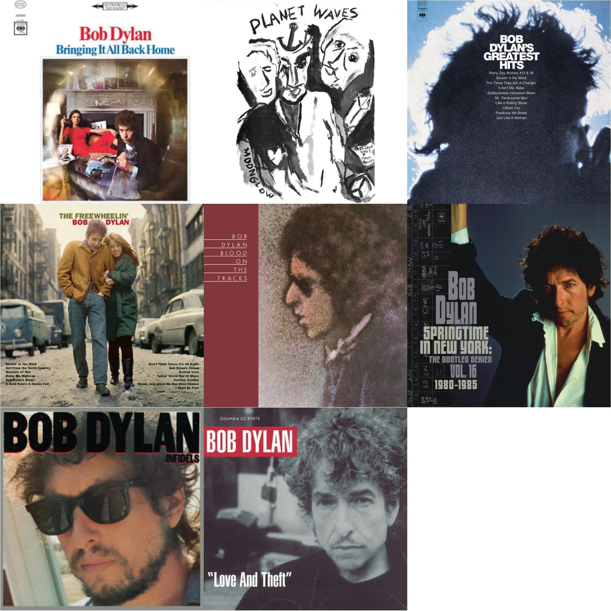 Bob Dylan - Infidels (150G/Dl Insert) & Planet Waves (150G LP Vinyl/Dl) & Blood On The Tracks (150G/Dl Insert) & Springtime In New York: The Bootleg Series Vol. 16 (1980-1985) (2LP) & Bringing It All Back Home & Freewheelin Bob Dylan (140G/Dl Code) &