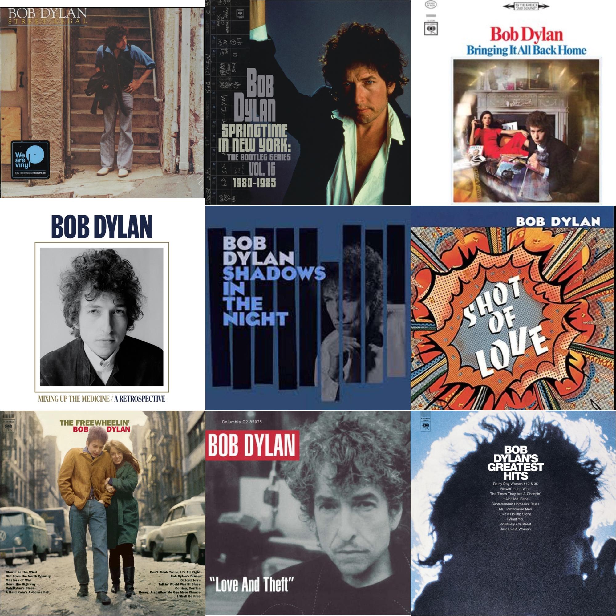 Bob Dylan - Street-Legal (150G LP Vinyl/Dl) & Springtime In New York: The Bootleg Series Vol. 16 (1980-1985) (2LP) & Bringing It All Back Home & Mixing Up The Medicine & Shadows In The Night (LP/CD/180G) & Shot Of Love (150G/Dl Card) & Freewheelin