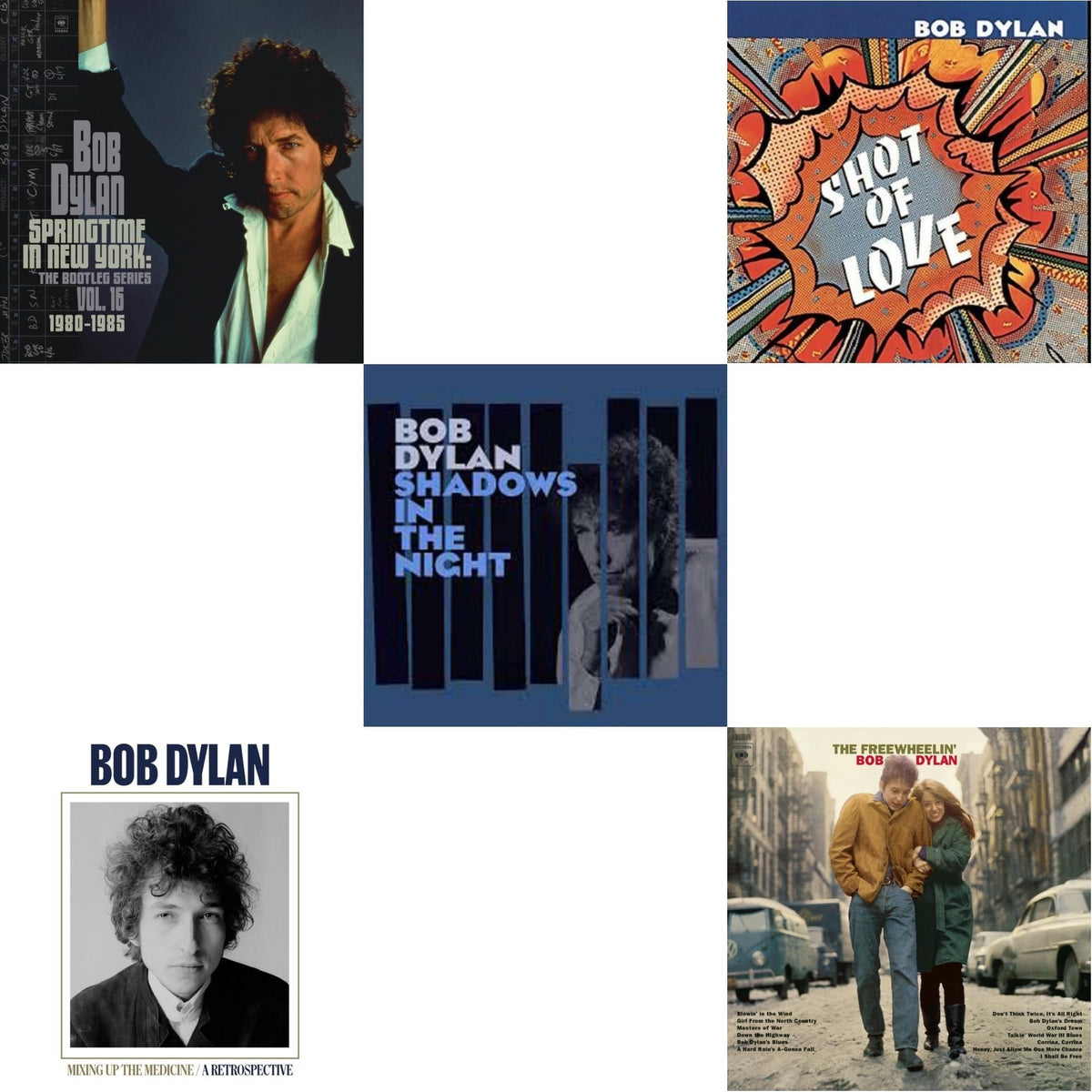 Springtime In New York: The Bootleg Series Vol. 16 (1980-1985) (2LP) & Mixing Up The Medicine & Shadows In The Night (LP/CD/180G) & Shot Of Love (150G/Dl Card) & Freewheelin Bob Dylan (140G/Dl Code)