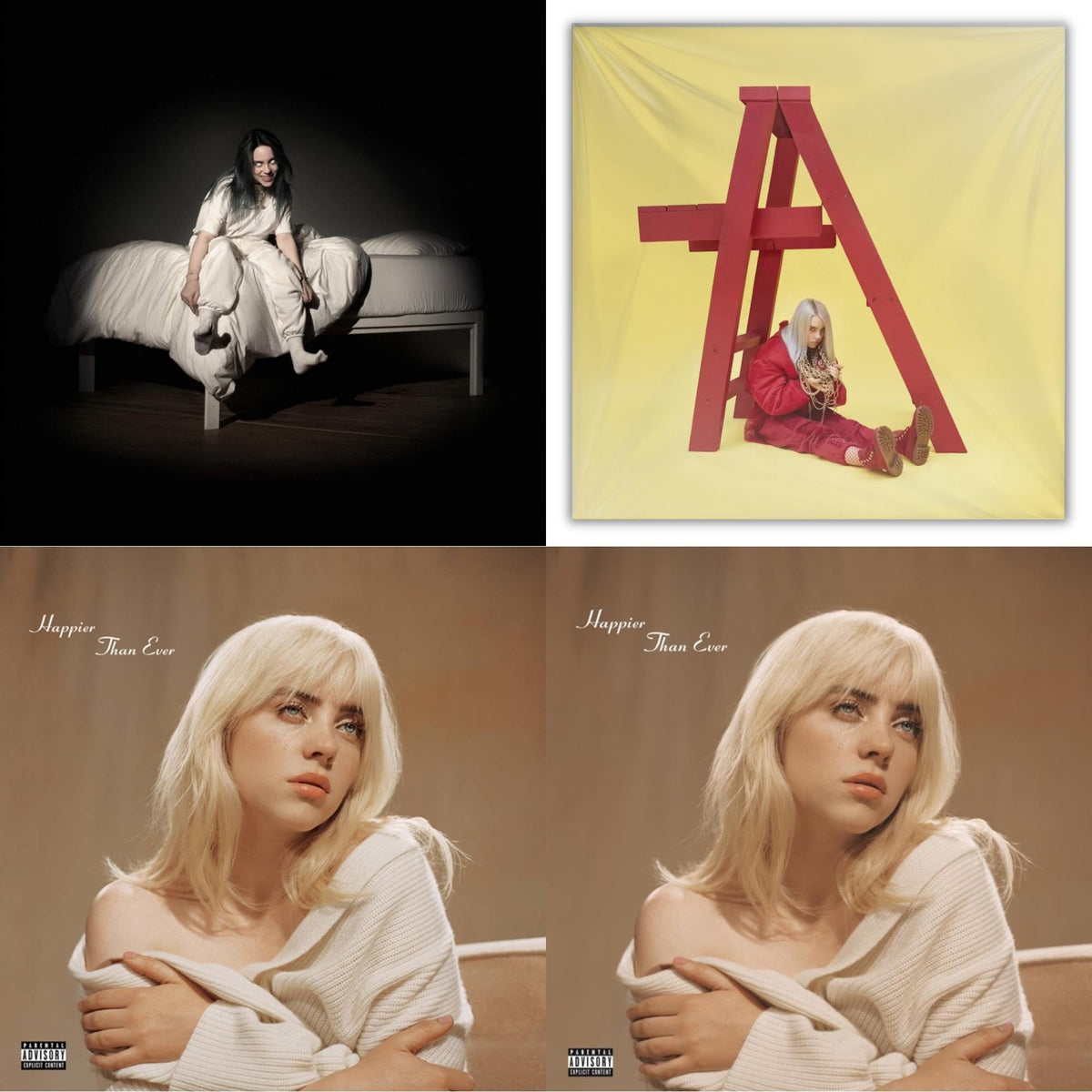 Billie Eilish - Happier Than Ever (X) (2LP) & Happier Than Ever (2LP/Recycled Vinyl/Rainbow Foil Jacket) (Rsd) & Billie Eilish - Dont Smile At Me (Black LP Vinyl) & When We All Fall Asleep, Where Do We Go? (Pale Yellow LP Vinyl)