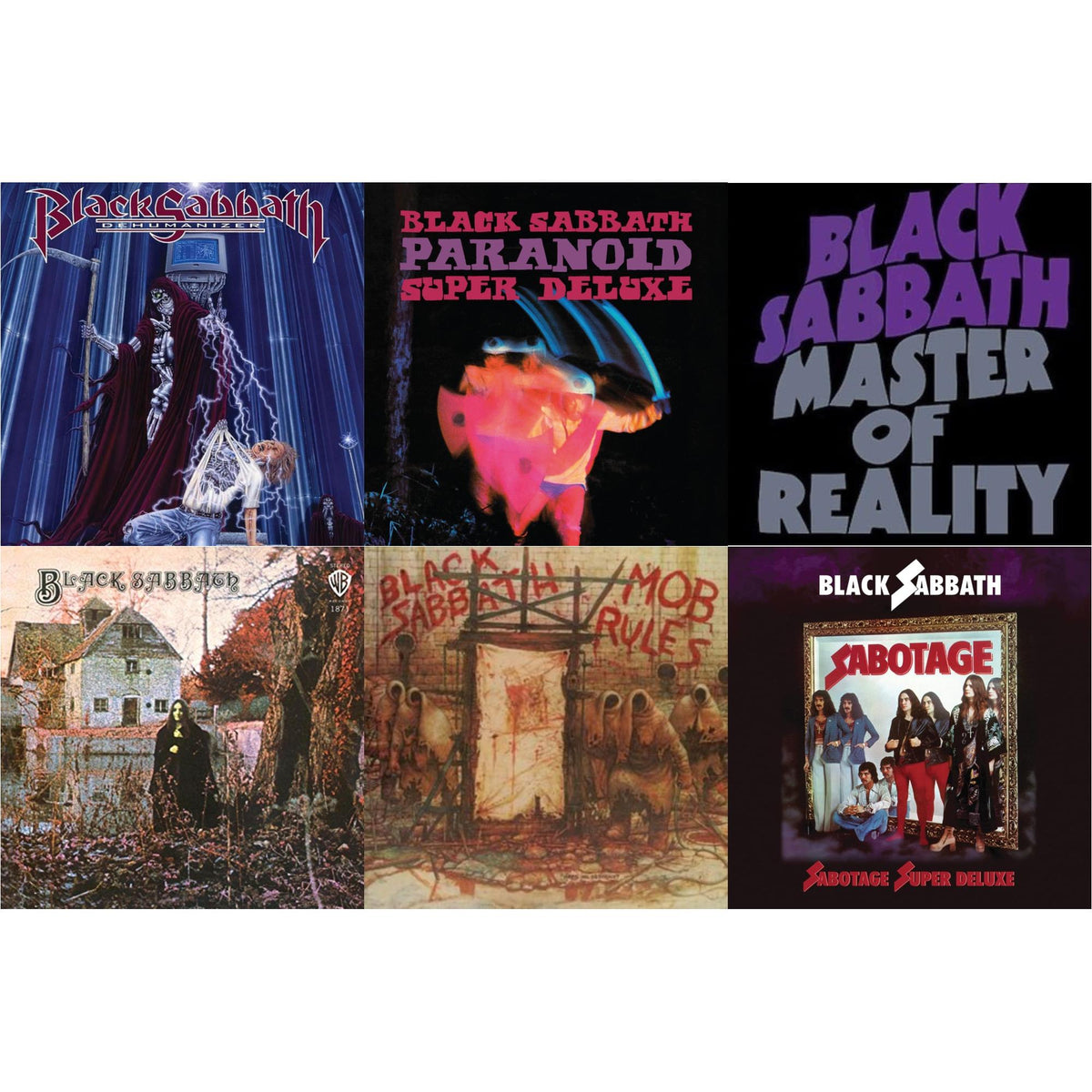 This is a 6 LP Vinyl SKU bundle.
1.This LP Vinyl is brand new.Format: LP VinylThis item's title is: Black Sabbath (180G)Artist: Black SabbathLabel: RHINO/WARNER BROS.Barcode: 081227946661Release Date: 8/5/2016
2.This LP Vinyl is brand new.