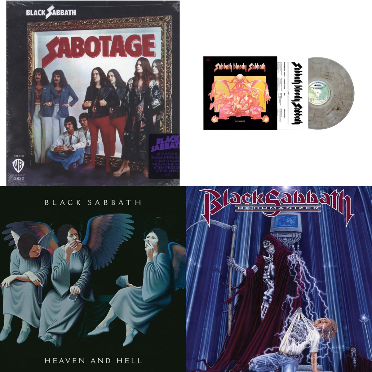 This is a 4 LP Vinyl SKU bundle.
1.This LP Vinyl is brand new.Format: LP VinylMusic Style: Hard RockThis item's title is: Sabotage (180G)Artist: Black SabbathLabel: RHINO/WARNER BROS.Barcode: 081227946562Release Date: 8/5/2016
2.This LP Vinyl is brand new.