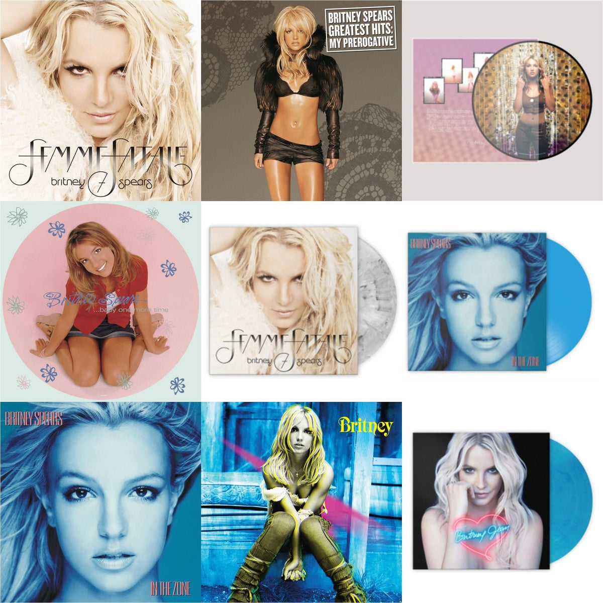 Britney Spears - Baby One More Time (Picture Disc/140G/Dl Code) & Oops!... I Did It Again (20Th Anniversary Edition Picture LP Vinyl) & Britney & In The Zone & Femme Fatale & Greatest Hits : My Prerogative (2LP) & In The Zone (Blue LP Vinyl/Import) &