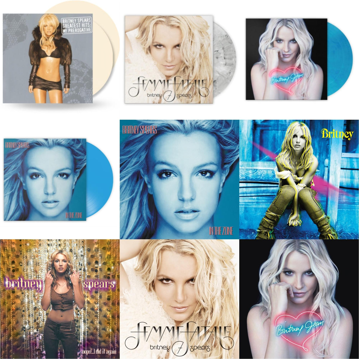 Britney Spears - Oops!... I Did It Again & Britney & In The Zone & Britney Jean & Femme Fatale & In The Zone (Blue LP Vinyl/Import) & Britney Jean (Blue Marbled LP Vinyl/Import) & Femme Fatale (Light Grey Marbled LP Vinyl/Import) & Greatest Hits: My