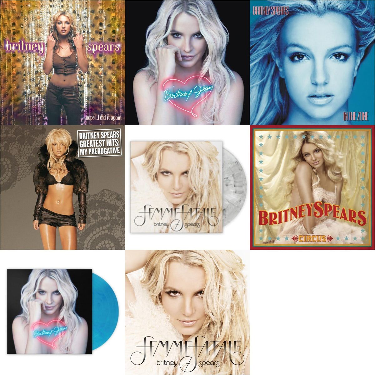 Oops!... I Did It Again & In The Zone & Circus & Britney Jean & Femme Fatale & Greatest Hits : My Prerogative (2LP) & Britney Jean (Blue Marbled LP Vinyl/Import) & Femme Fatale (Light Grey Marbled LP Vinyl/Import)