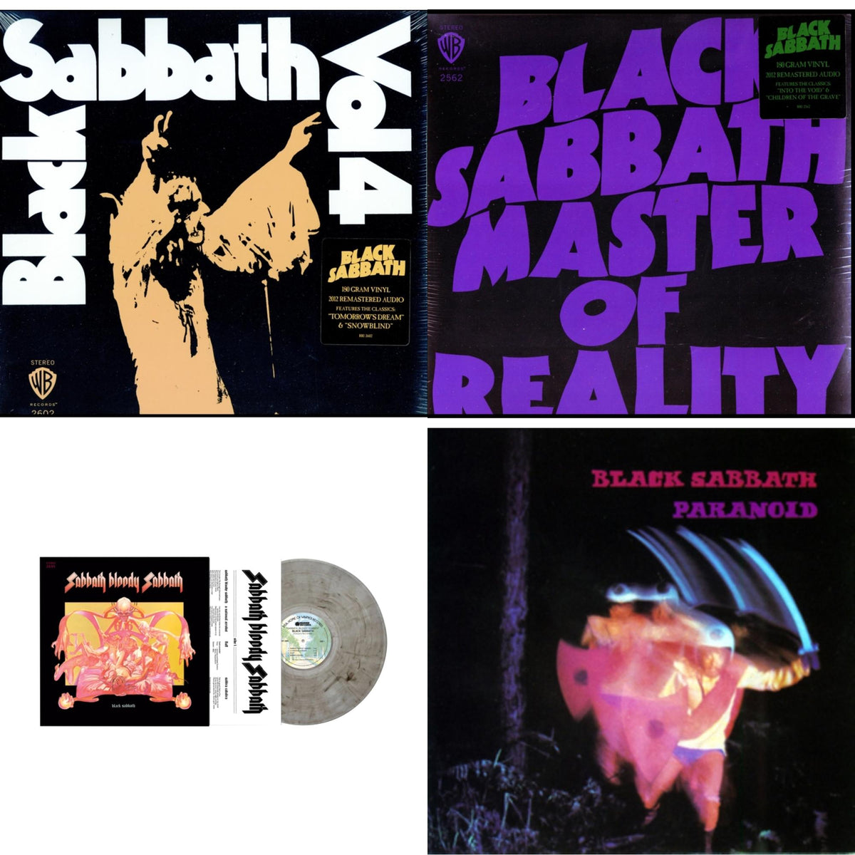 This is a 4 LP Vinyl SKU bundle.
1.This LP Vinyl is brand new.Format: LP VinylMusic Style: Heavy MetalThis item's title is: Vol. 4 (180G)Artist: Black SabbathLabel: RHINO/WARNER BROS.Barcode: 081227946609Release Date: 8/5/2016
2.This LP Vinyl is brand new.