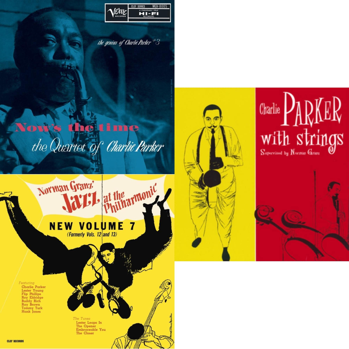 Now's The Time: The Genius Of Charlie Parker # 3 (Verve By Request Series) & Norman Granz' Jazz At The Philharmonic (Yellow LP Vinyl) & Charlie Parker With Strings (Purple LP Vinyl)