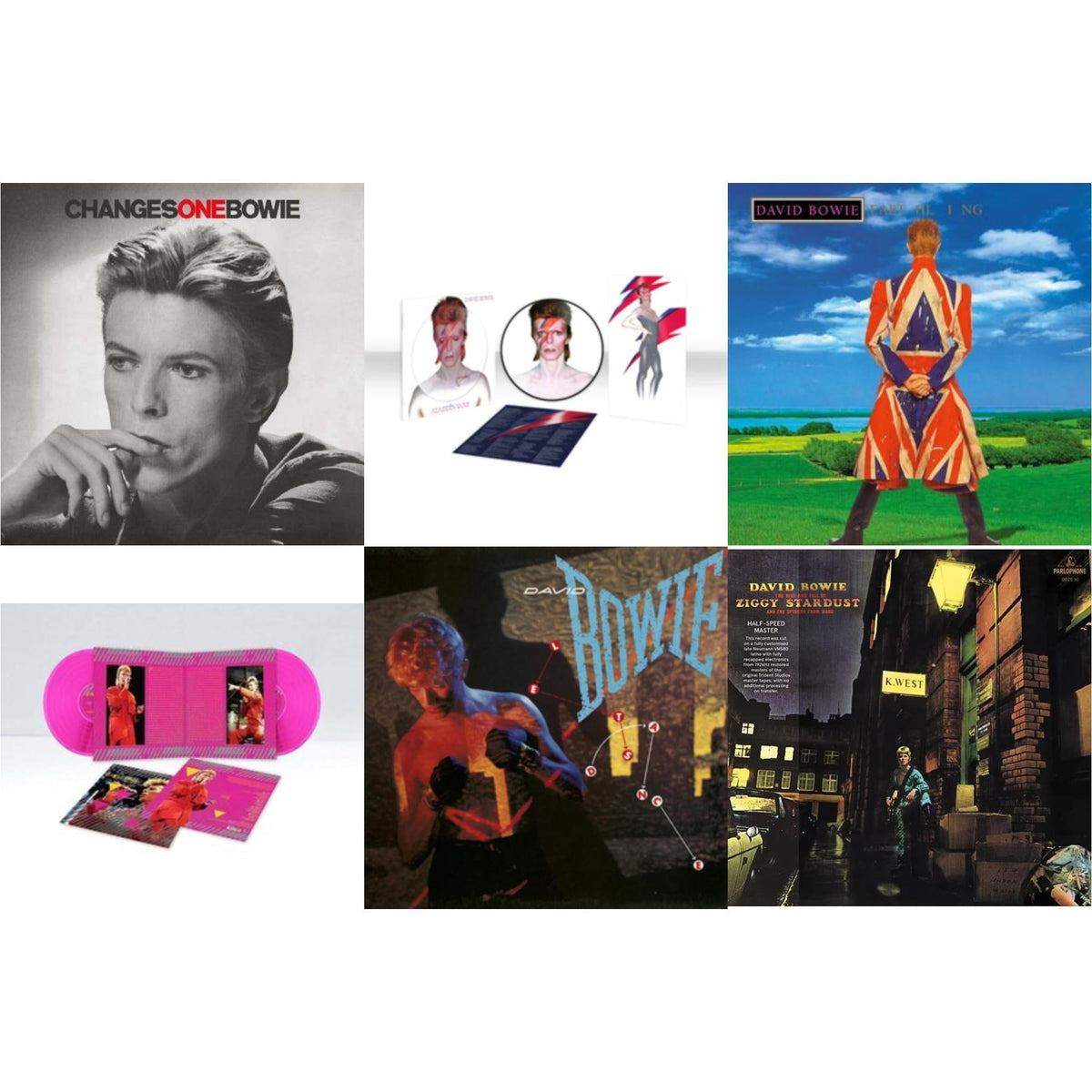 David Bowie - Earthling (2021 Remaster/2LP) & Let's Dance (2018 Remastered Version) & Changesonebowie (180G) & Rise & Fall Of Ziggy Stardust & The Spiders From Mars (2012 Remaster/Half-Speed Master) & Montreal '87 (Limited/Pink LP Vinyl) & Aladdin