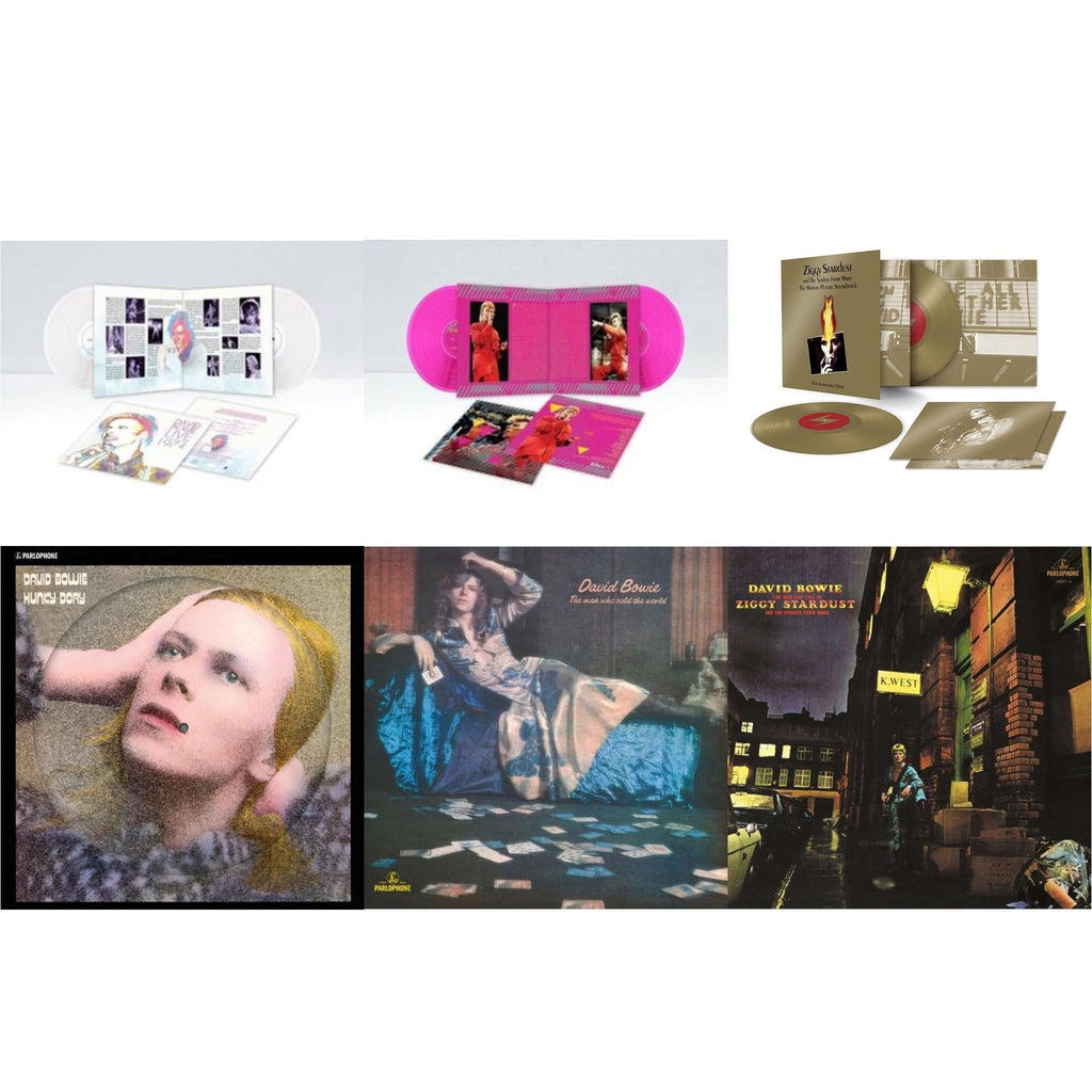 Hunky Dory (2015 Remaster/50Th Anniv/Picture Disc) & Montreal '87 (Limited/Pink LP Vinyl) & Live Los Angeles 1974 (White LP Vinyl/Limited) & Ziggy Stardust & The Spiders From Mars Ost (50Th Anniversary/2LP) & Rise