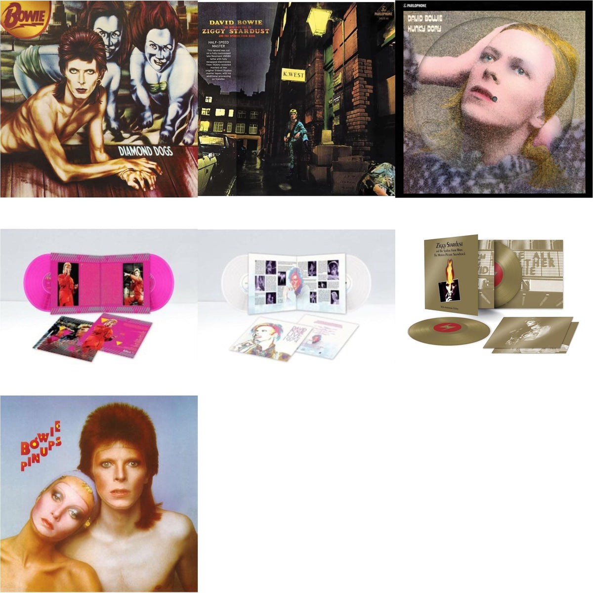 David Bowie - Diamond Dogs (2016 Remastered Version) & Rise & Fall Of Ziggy Stardust & The Spiders From Mars (2012 Remaster/Half-Speed Master) & Hunky Dory (2015 Remaster/50Th Anniv/Picture Disc) & Montreal '87 (Limited/Pink LP Vinyl) & Live Los