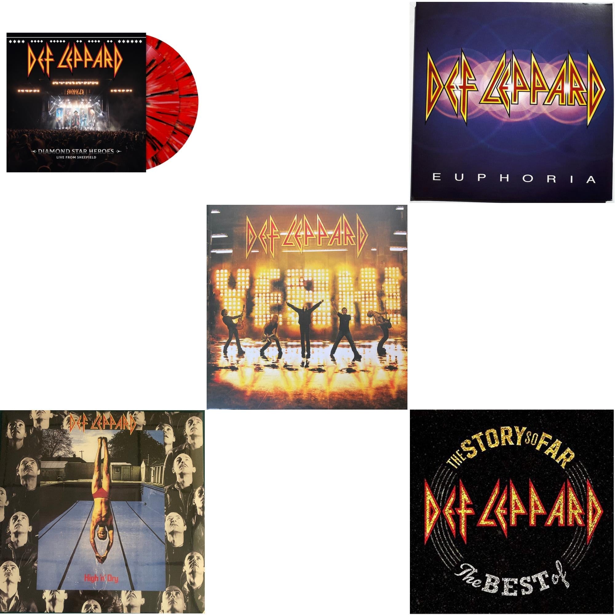 Diamond Star Heroes: Live From Sheffield (Multicolor Splatter Vinyl/2LP) & High N Dry & Yeah! (2LP) & Euphoria (2LP) & Story So Far: The Best Of Def Leppard (2 LP)