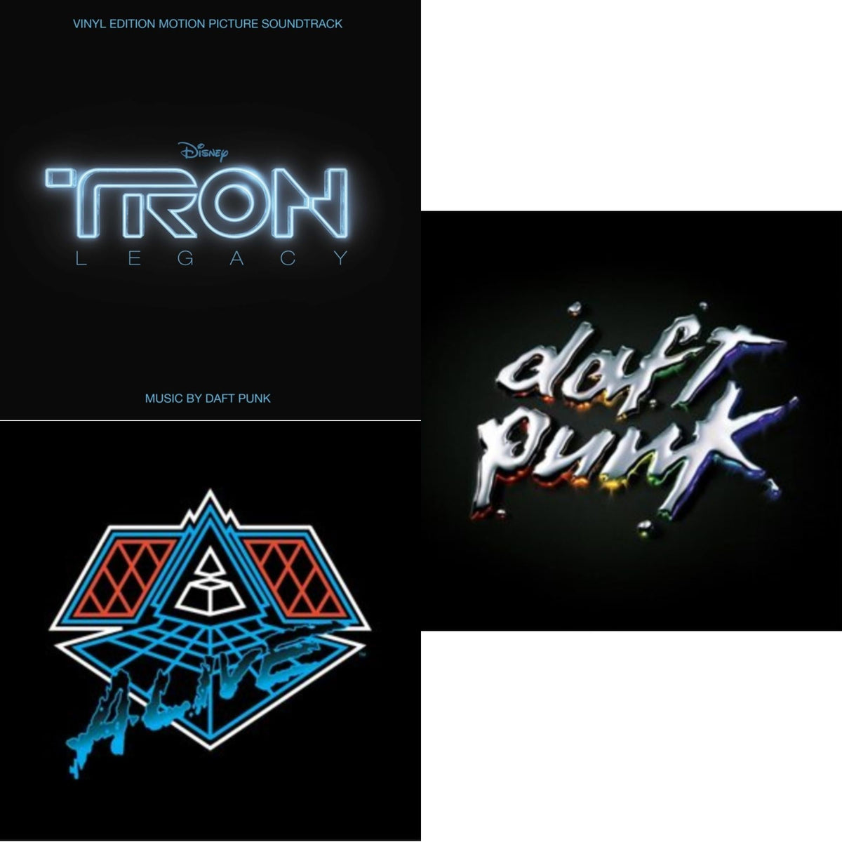 This is a 3 LP Vinyl SKU bundle.
1.This LP Vinyl is brand new.Format: LP VinylMusic Style: SoundtrackThis item's title is: Tron: Legacy Ost (2LP/180G)Artist: Daft PunkLabel: WALT DISNEY RECORDSBarcode: 050087239855Release Date: 8/21/2015
2.This LP Vinyl is brand new.