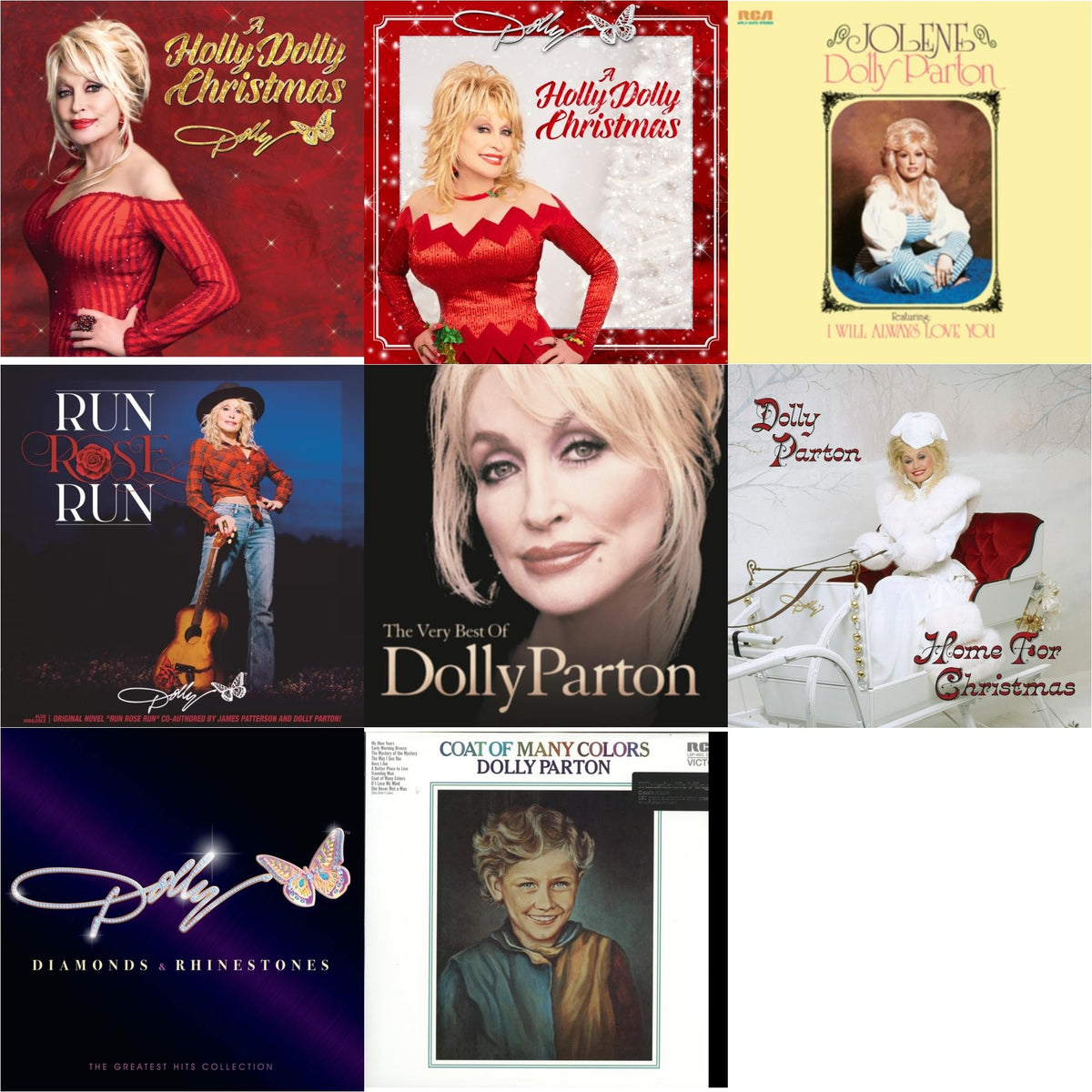 Dolly Parton - Holly Dolly Christmas (Ultimate Deluxe Edition) & Holly Dolly Christmas (Opaque Red LP Vinyl) & Jolene (140G/Dl Insert) & Run Rose Run & Very Best Of Dolly Parton (2LP) & Home For Christmas (140G) & Diamonds & Rhinestones: The Greatest