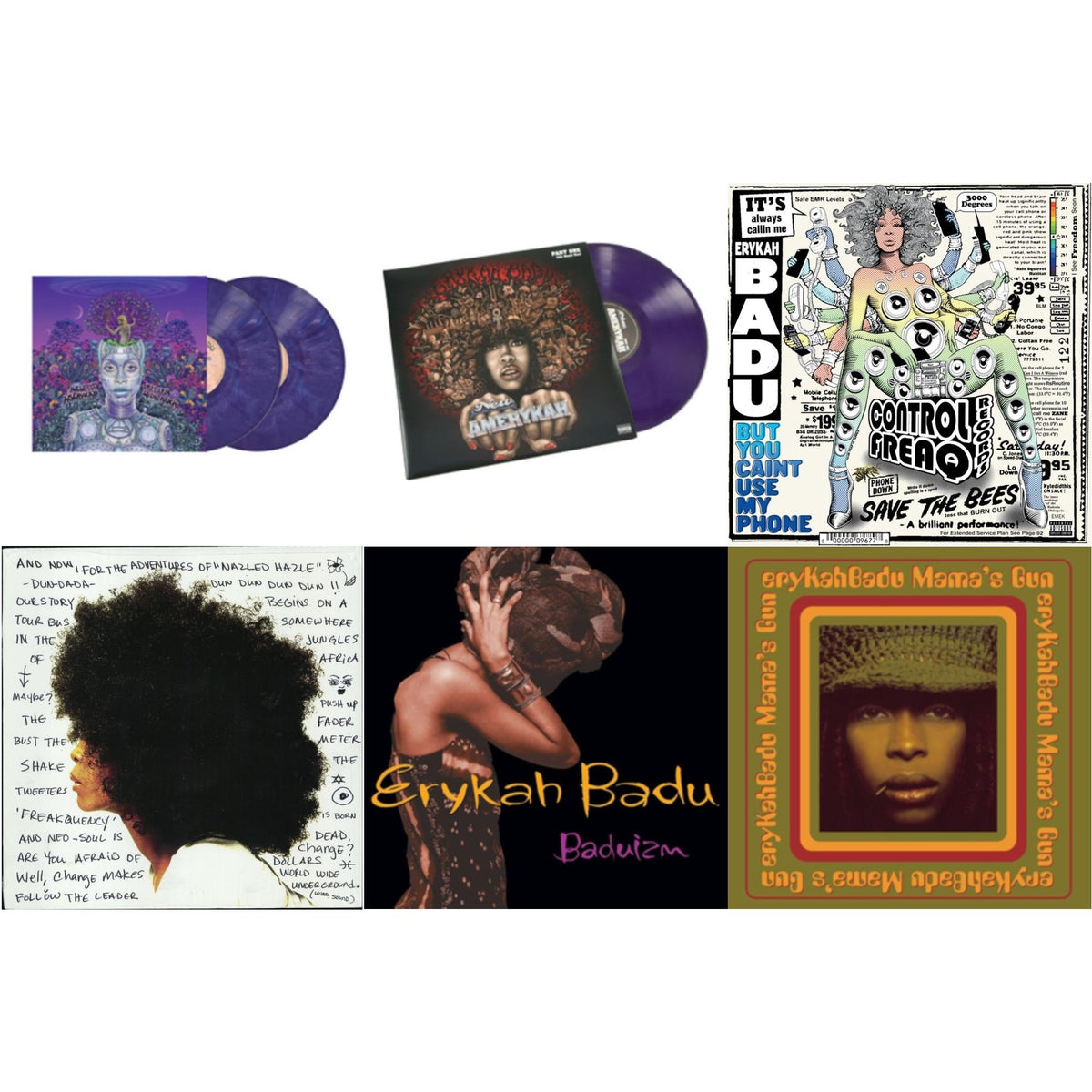 New Amerykah Part Two (Return Of The Ankh) (Violet Vinyl/2LP) & New Amerykah Part One (4Th World War) (Purple Vinyl/2LP) & But You Caint Use My Phone (Purple LP Vinyl) & Worldwide Underground & Baduizm & Mama's Gun