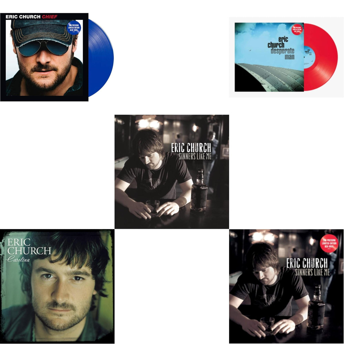Chief (Blue LP Vinyl) & Carolina (Clear LP Vinyl) & Sinners Like Me (Blue LP Vinyl) & Desperate Man (Red LP Vinyl) & Sinners Like Me (Red LP Vinyl)