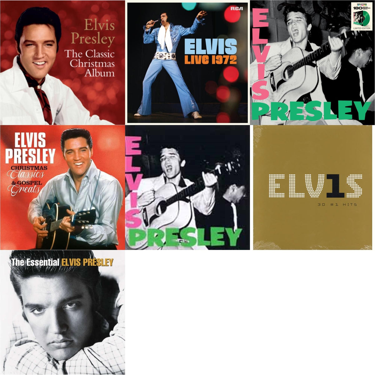 Classic Christmas Album & Elvis Live 1972 (2LP) & Elvis Presley (Limited/Transparent Green LP Vinyl/180G) & Christmas Classics & Gospel Greats (Ams Exclusive) (Snowy White LP Vinyl) & Elvis Presley & Elvis 30 #1 Hits (2LP/180G) & Essential Elvis Presley