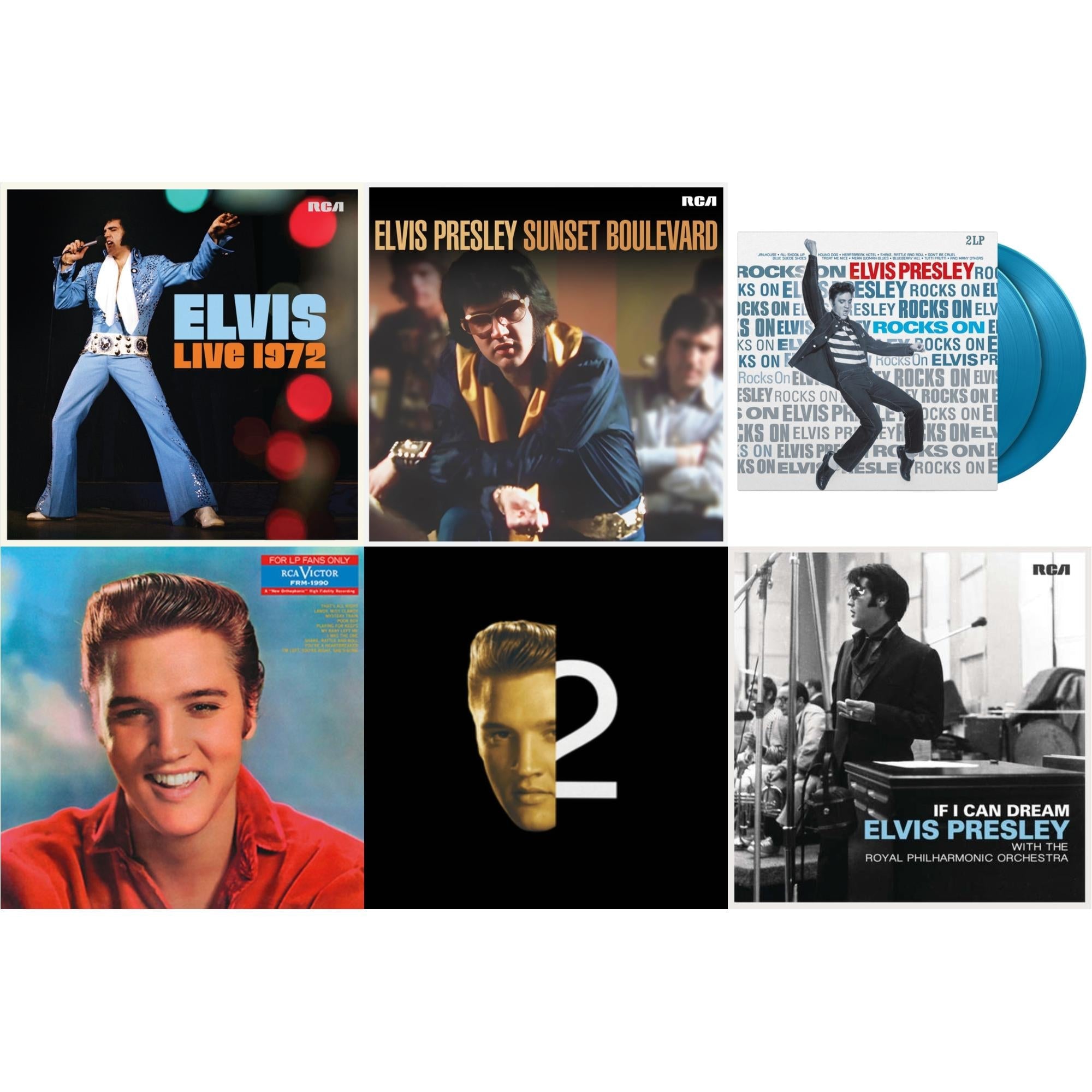 Elvis Live 1972 (2LP) & Sunset Boulevard (2LP) & Rocks On (2LP/180G/Solid Blue Vinyl) & For LP Fans Only (Translucent Blue Vinyl/180G) & 2Nd To None (Gold Vinyl/180G/2LP) & If I Can Dream: Elvis Presley With The Royal Philharmonic Orchestra (2LP/180G)