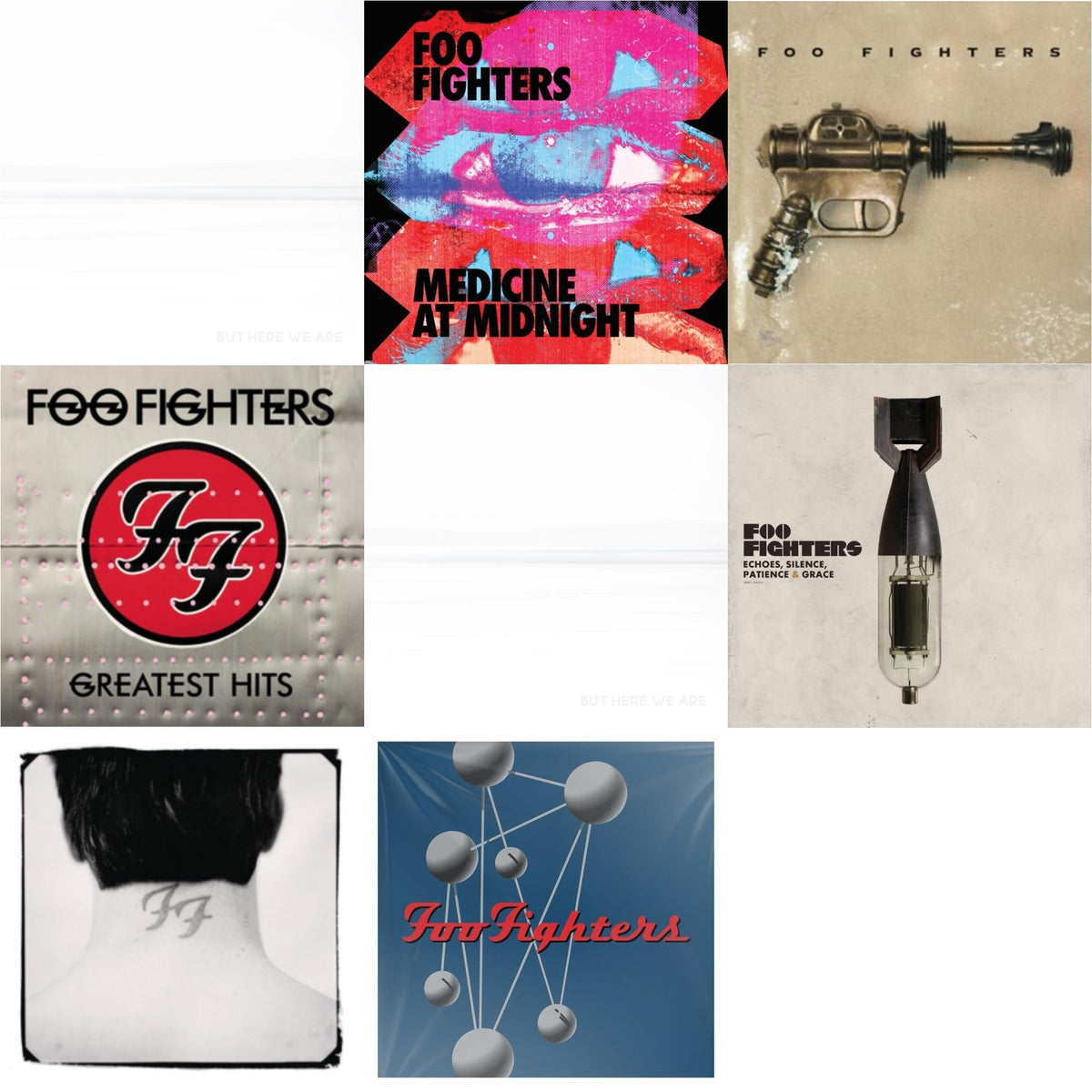 Medicine At Midnight (140G) & But Here We Are (White LP Vinyl) & But Here We Are & Echoes Silence Patience & Grace & Greatest Hits (2LP/Dl Card/Gatefold) & Foo Fighters (Dl Card) & Colour & The Shape (2LP/Dl Card)