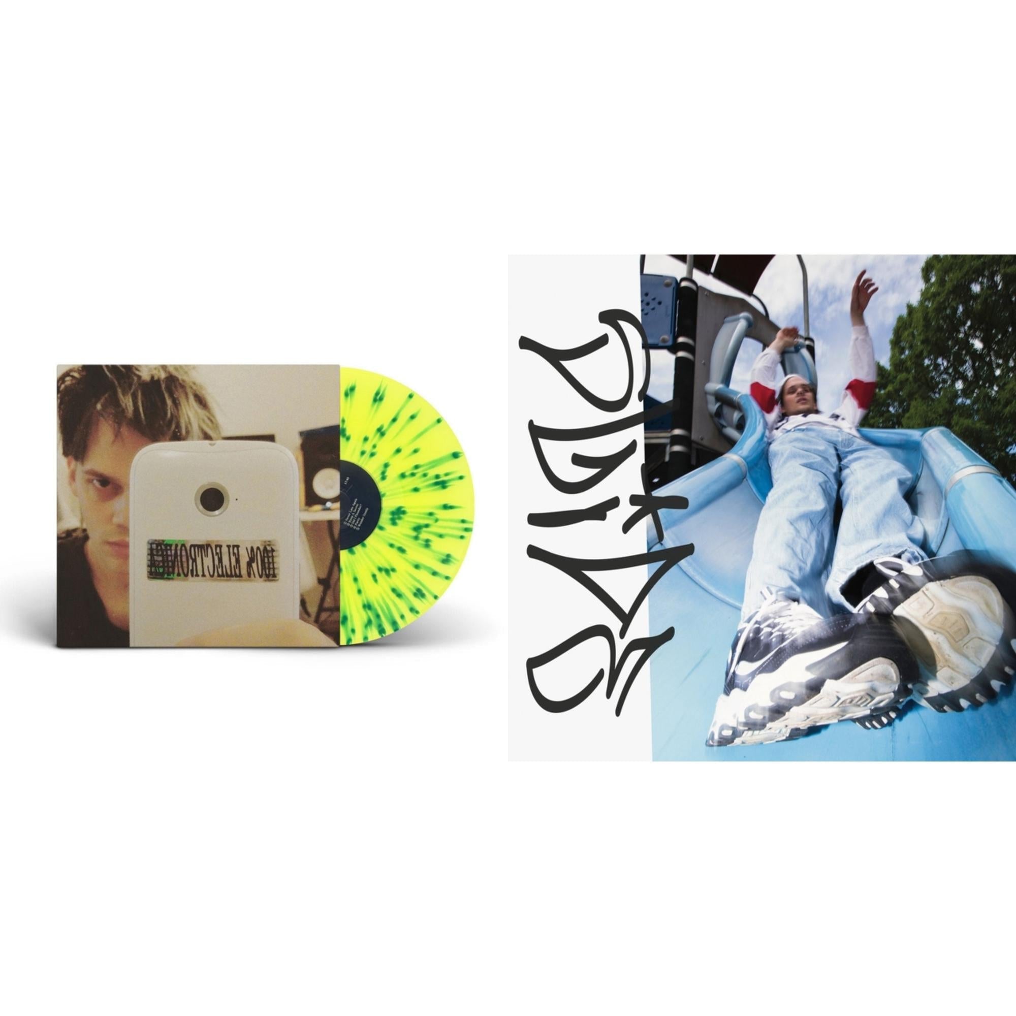 100% Electronica LP (Neon Yellow W/ Green Splatter Vinyl) & Slide (Light Blue Over Transparent Swirl LP Vinyl)