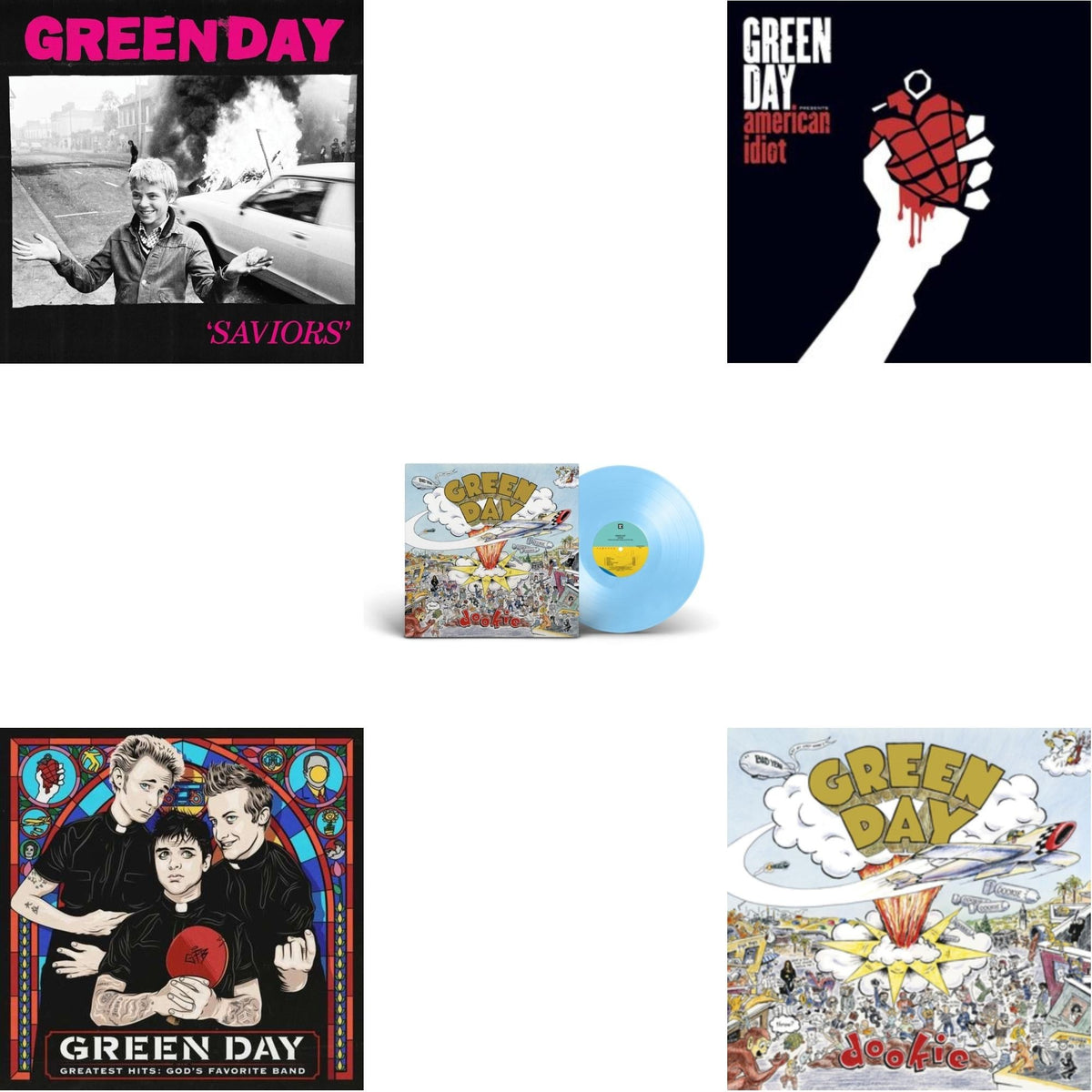 Dookie (X) (Baby Blue LP Vinyl) & Saviors (180G/Deluxe LP Vinyl) & Greatest Hits: God's Favorite Band (X) & American Idiot (W/Poster) & Dookie