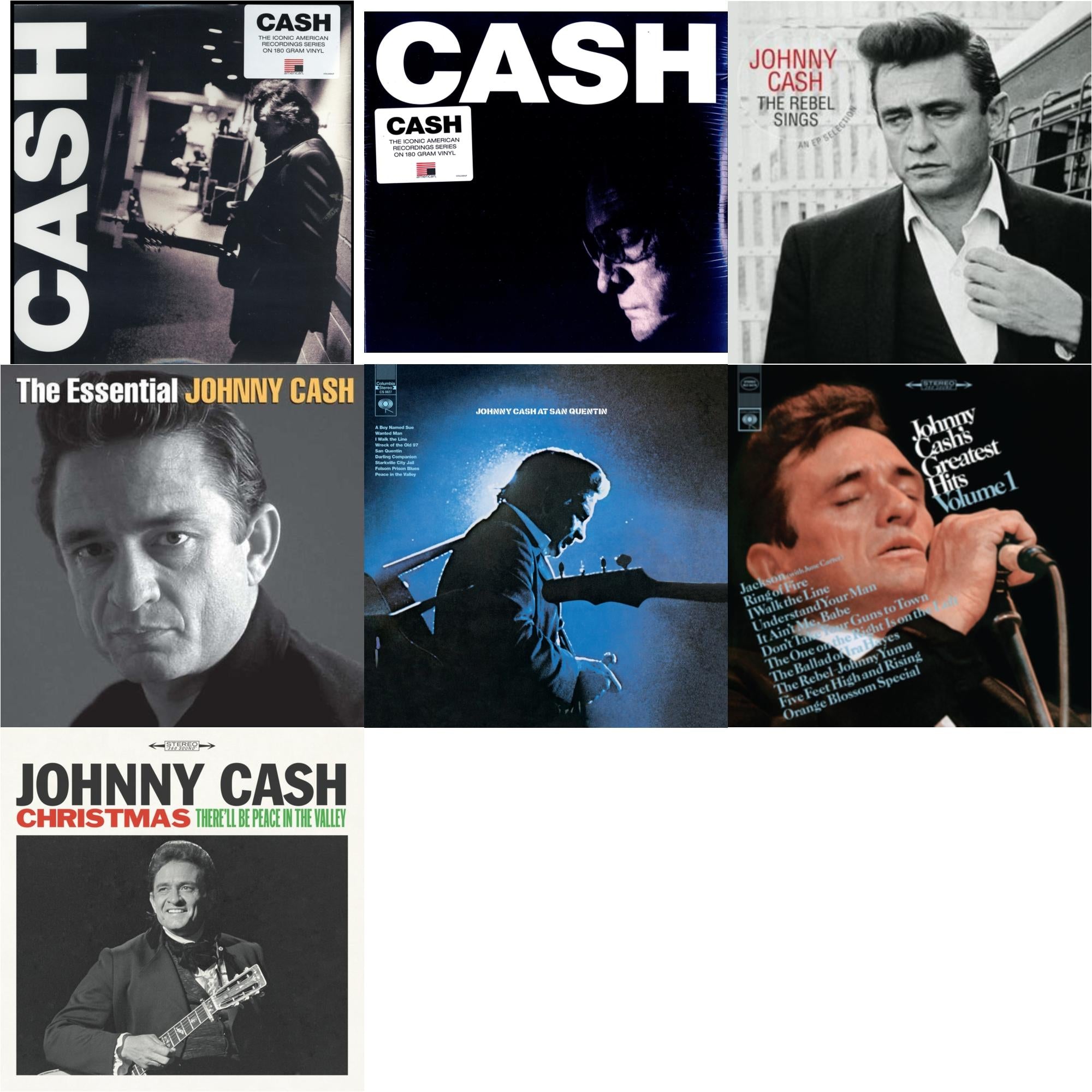 At San Quentin & Greatest Hits, Volume 1 & American Iii: Soitary Man & American Iv: The Man Comes Around & Rebel Sings (Crystal Clear & Solid Silver LP Vinyl) & Essential Johnny Cash & Christmas: There'll Be Peace In The Valley
