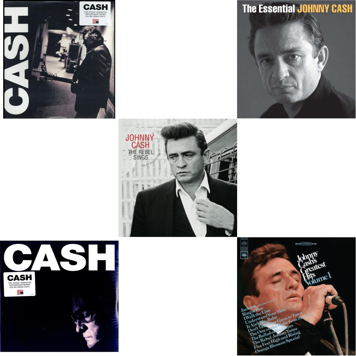 Greatest Hits, Volume 1 & American Iii: Soitary Man & American Iv: The Man Comes Around & Rebel Sings (Crystal Clear & Solid Silver LP Vinyl) & Essential Johnny Cash