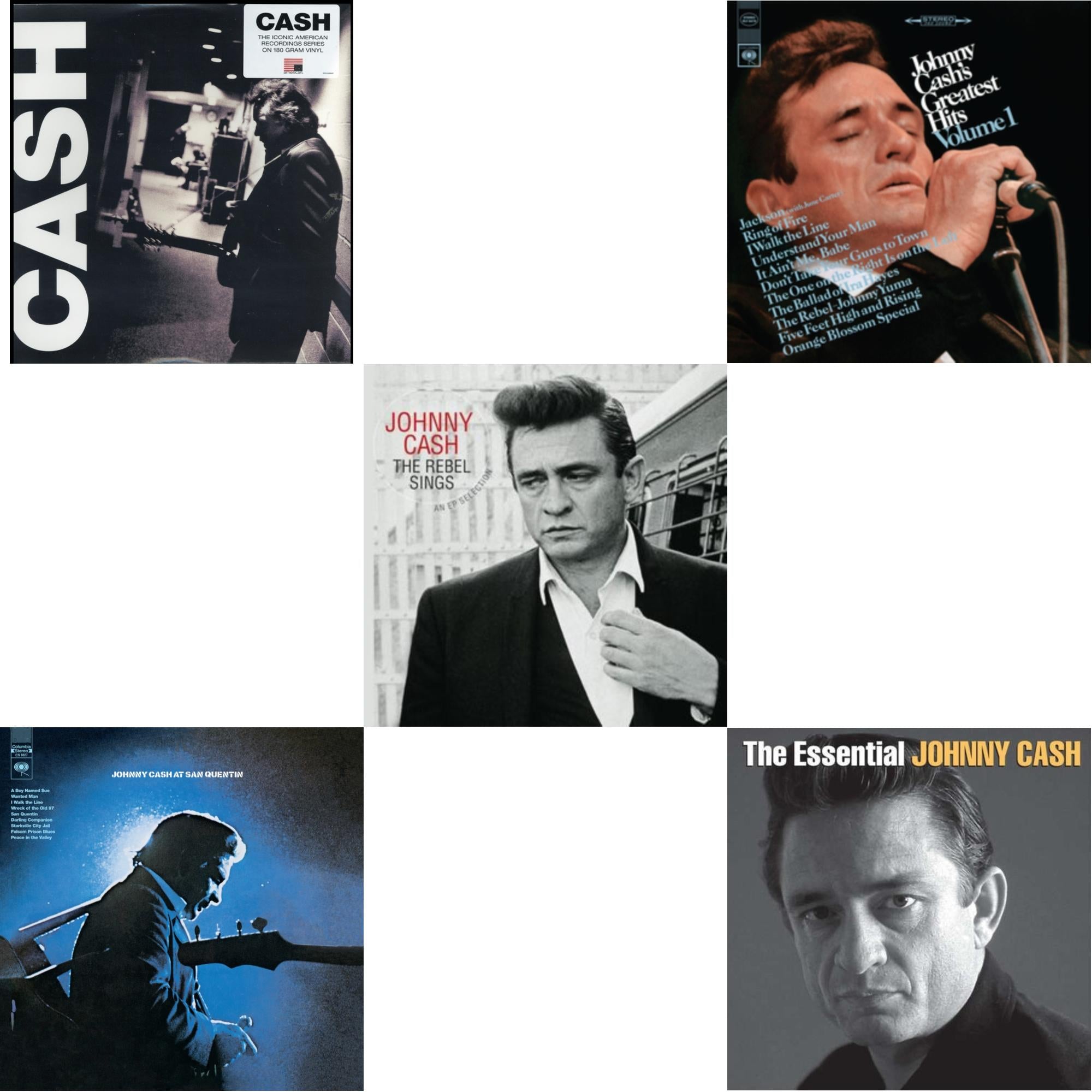 At San Quentin & Greatest Hits, Volume 1 & American Iii: Soitary Man & Rebel Sings (Crystal Clear & Solid Silver LP Vinyl) & Essential Johnny Cash
