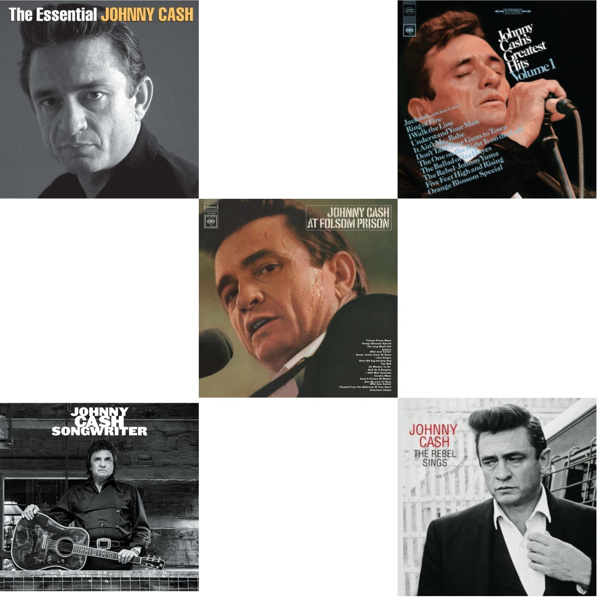 At Folsom Prison & Greatest Hits, Volume 1 & Songwriter & Rebel Sings (Crystal Clear & Solid Silver LP Vinyl) & Essential Johnny Cash