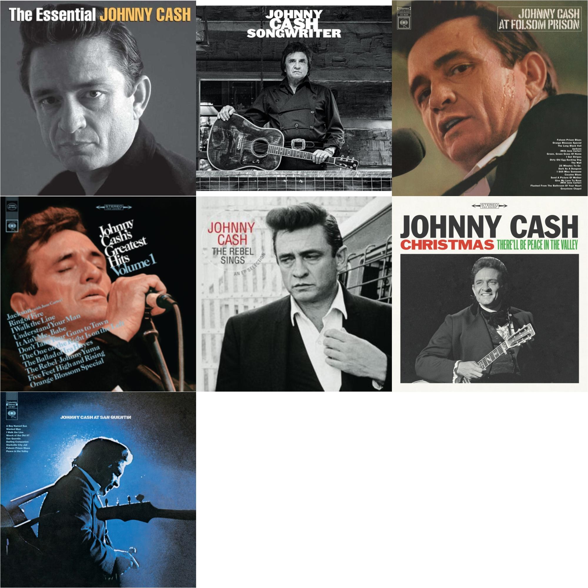 At Folsom Prison & At San Quentin & Greatest Hits, Volume 1 & Songwriter & Rebel Sings (Crystal Clear & Solid Silver LP Vinyl) & Essential Johnny Cash & Christmas: There'll Be Peace In The Valley