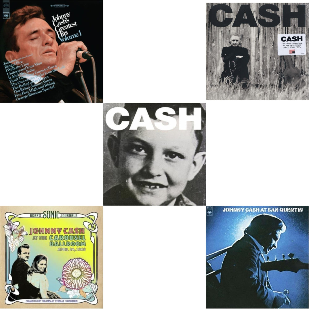 Greatest Hits, Volume 1 & Bear's Sonic Journals: Johnny Cash, At The Carousel Ballroom, April 24, 1968 (2LP) & American Vi: Ain't No Grave & American Ii: Unchained (180G) & At San Quentin